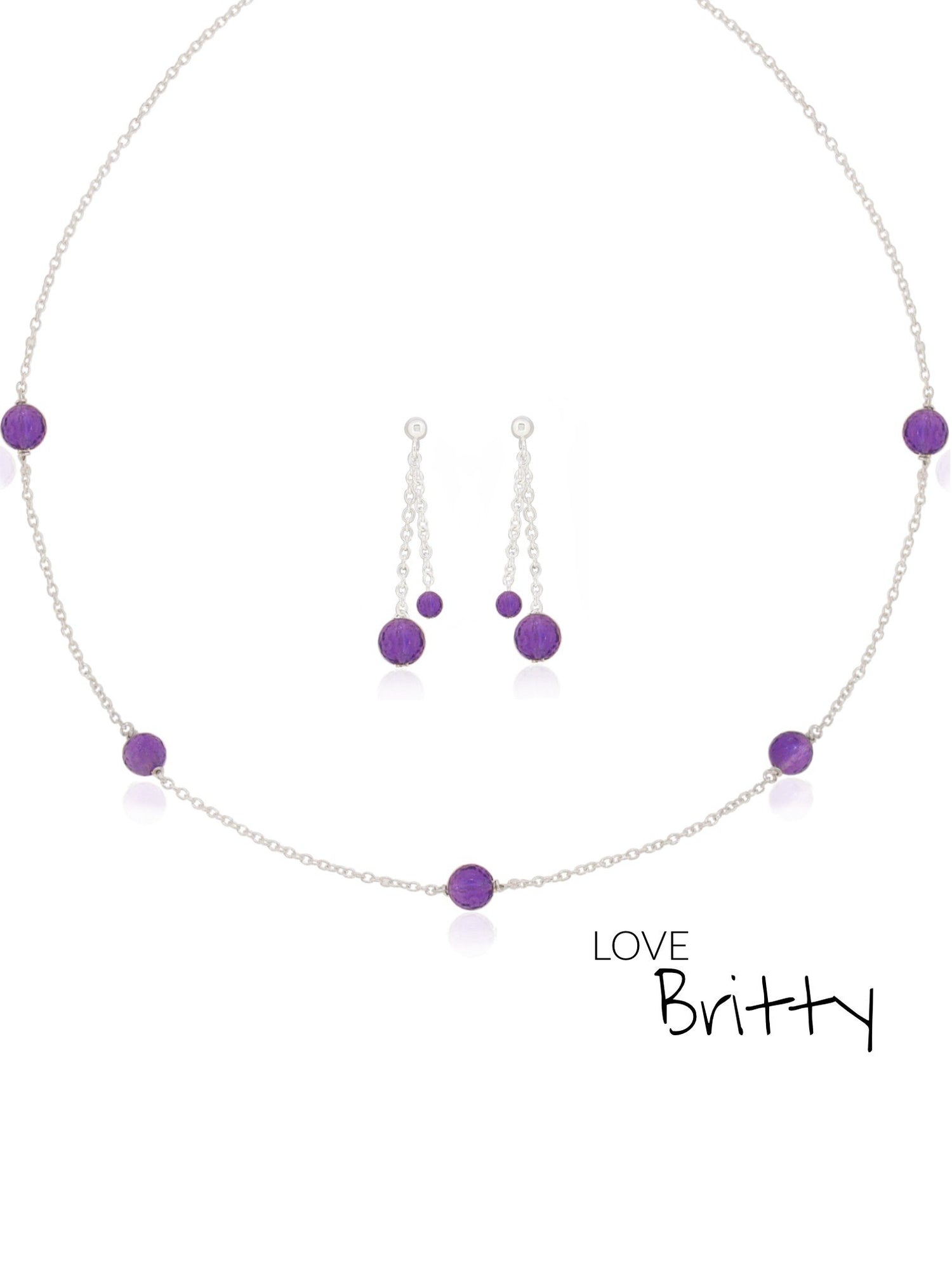 Amethyst Yard Necklace and Earring Set in Sterling Silver