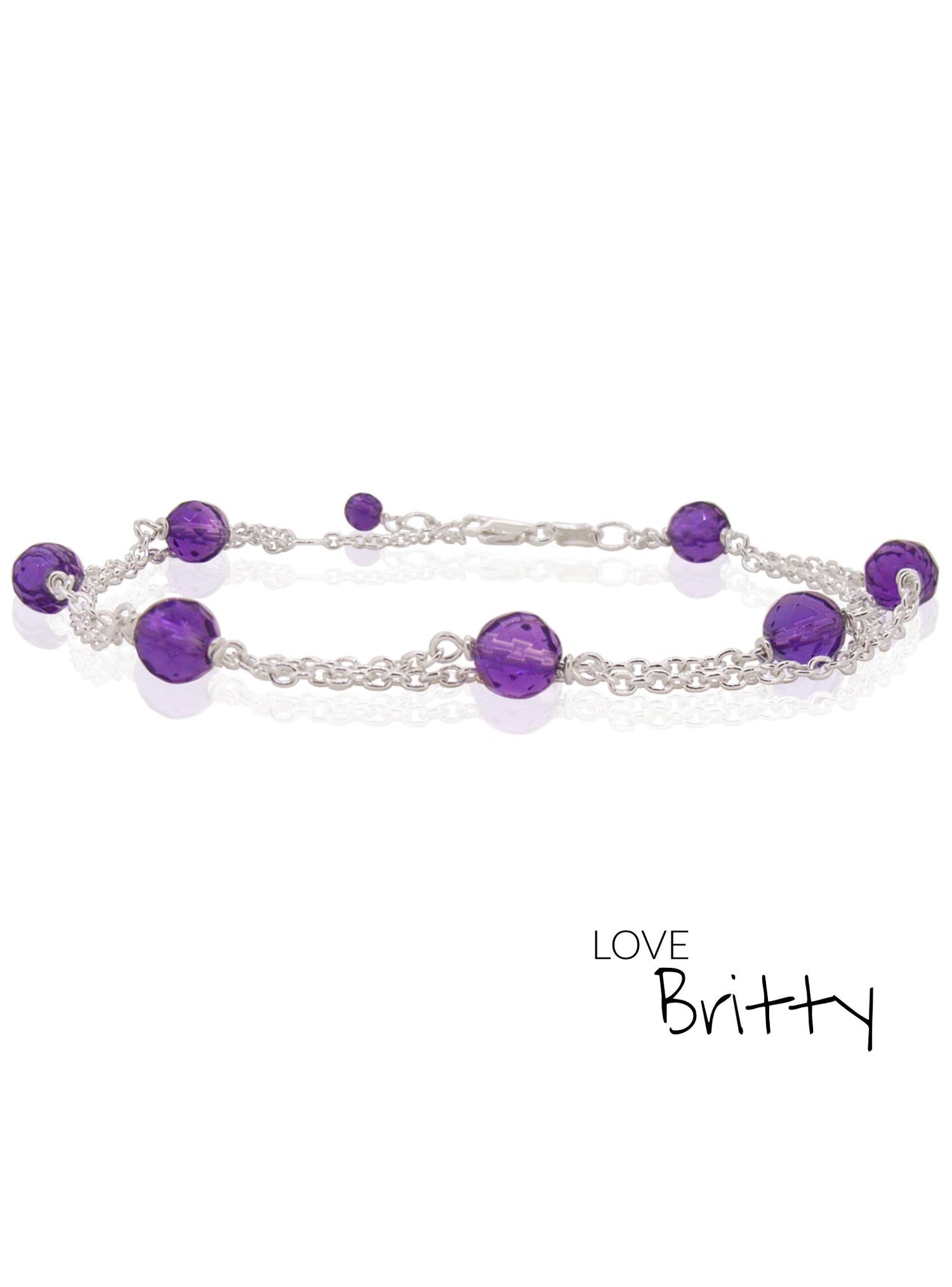 Double Amethyst Yard Bracelet in Sterling Silver