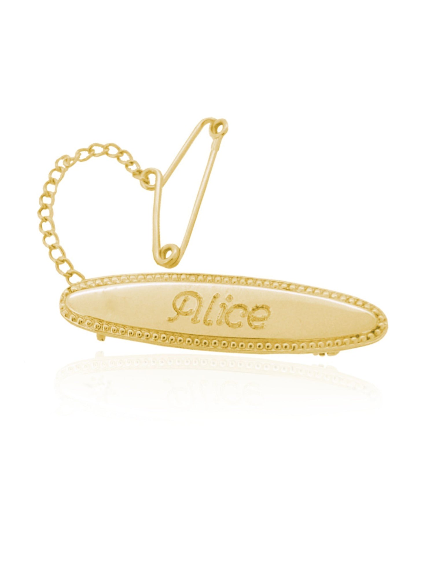 Oval Identity Name Baby Brooch in 9ct Gold