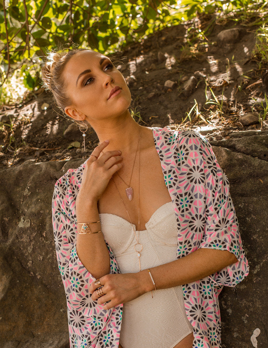 Twilight Rose Gold Stainless Steel Necklace With Rose Quartz