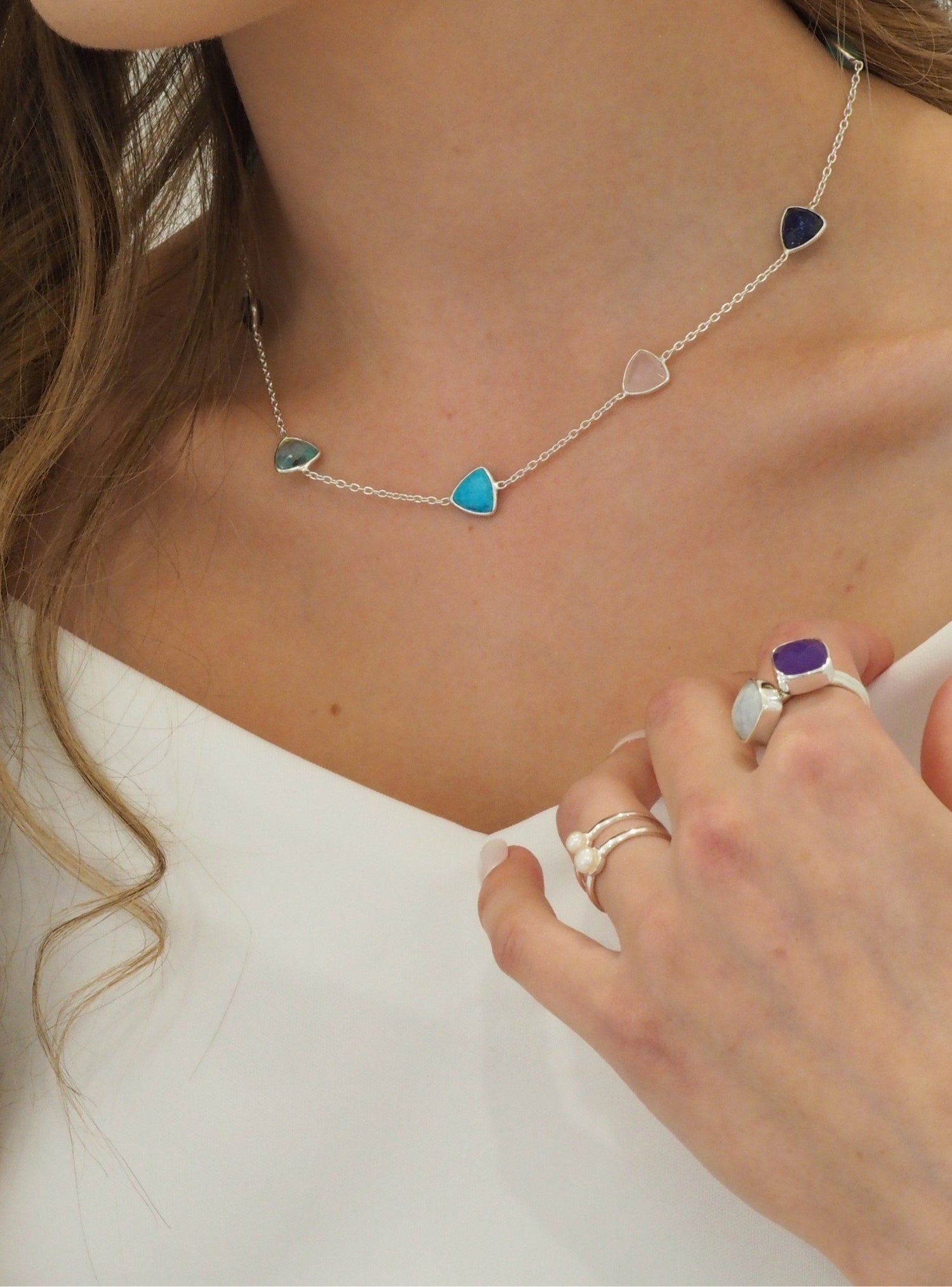 Showcase Multi Gemstone Necklace Sterling Silver