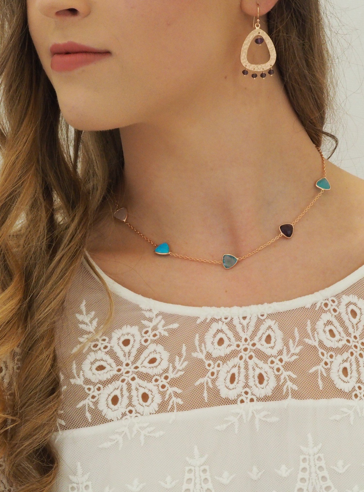 Multi Gemstone Necklace in Rose Gold
