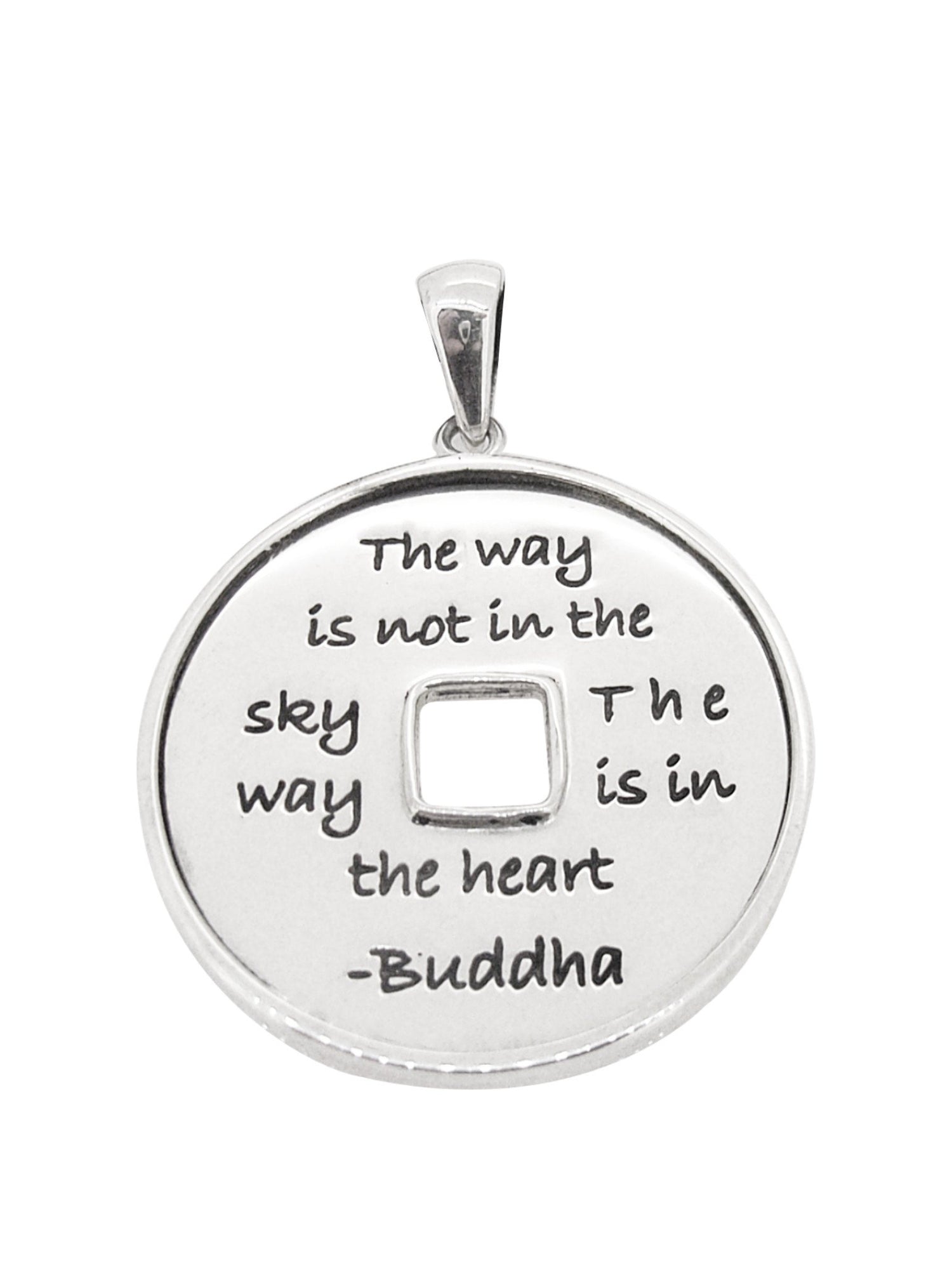 Unisex Chinese Coin Charm Pendant in Sterling Silver