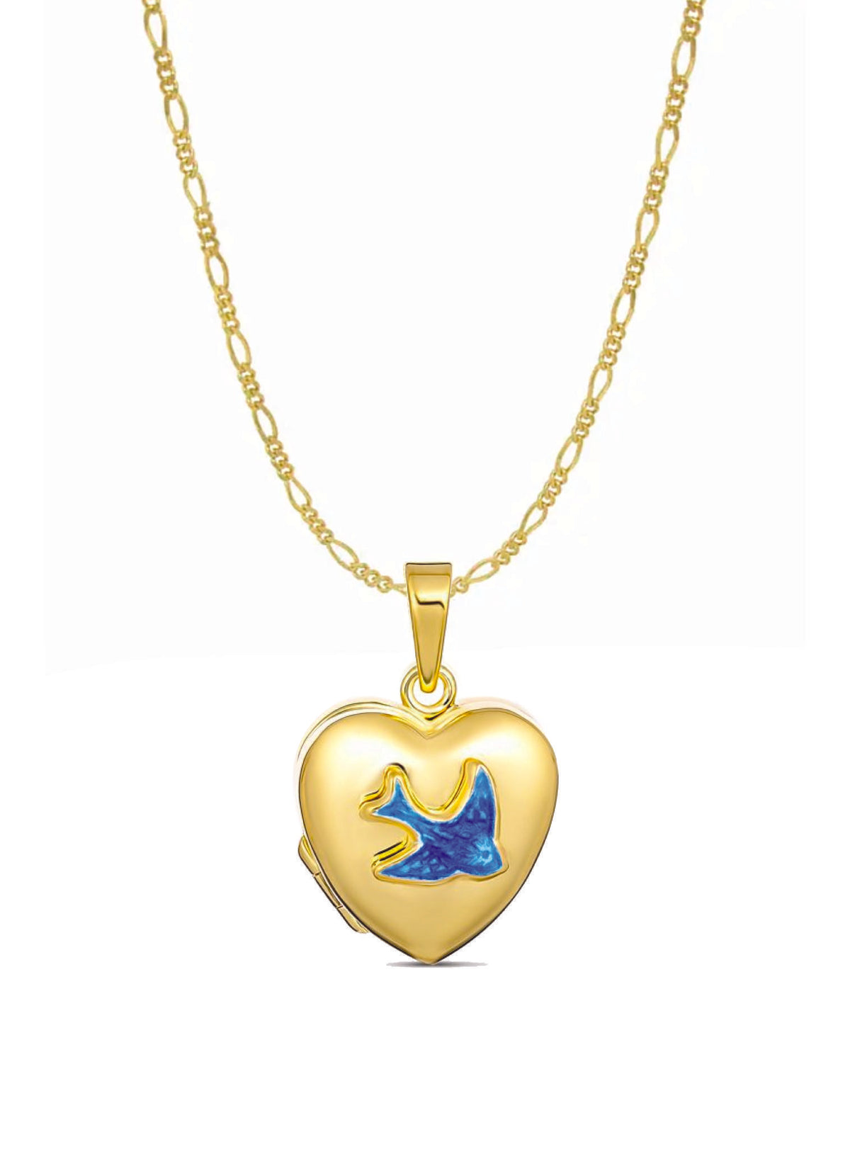 Bluebird Heart Photo Locket Necklace Chain in 9ct Gold