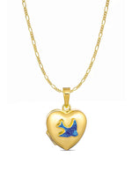 Bluebird Heart Photo Locket Necklace Chain in 9ct Gold