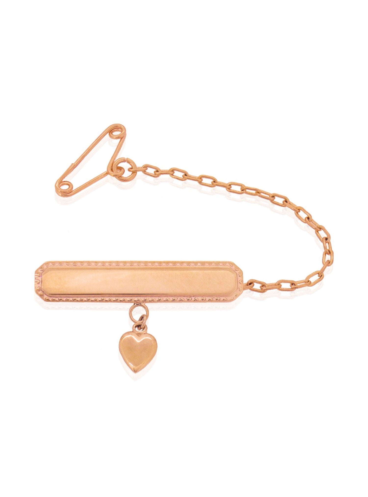 Heart Charm Identity Name Baby Brooch in 9ct Rose Gold