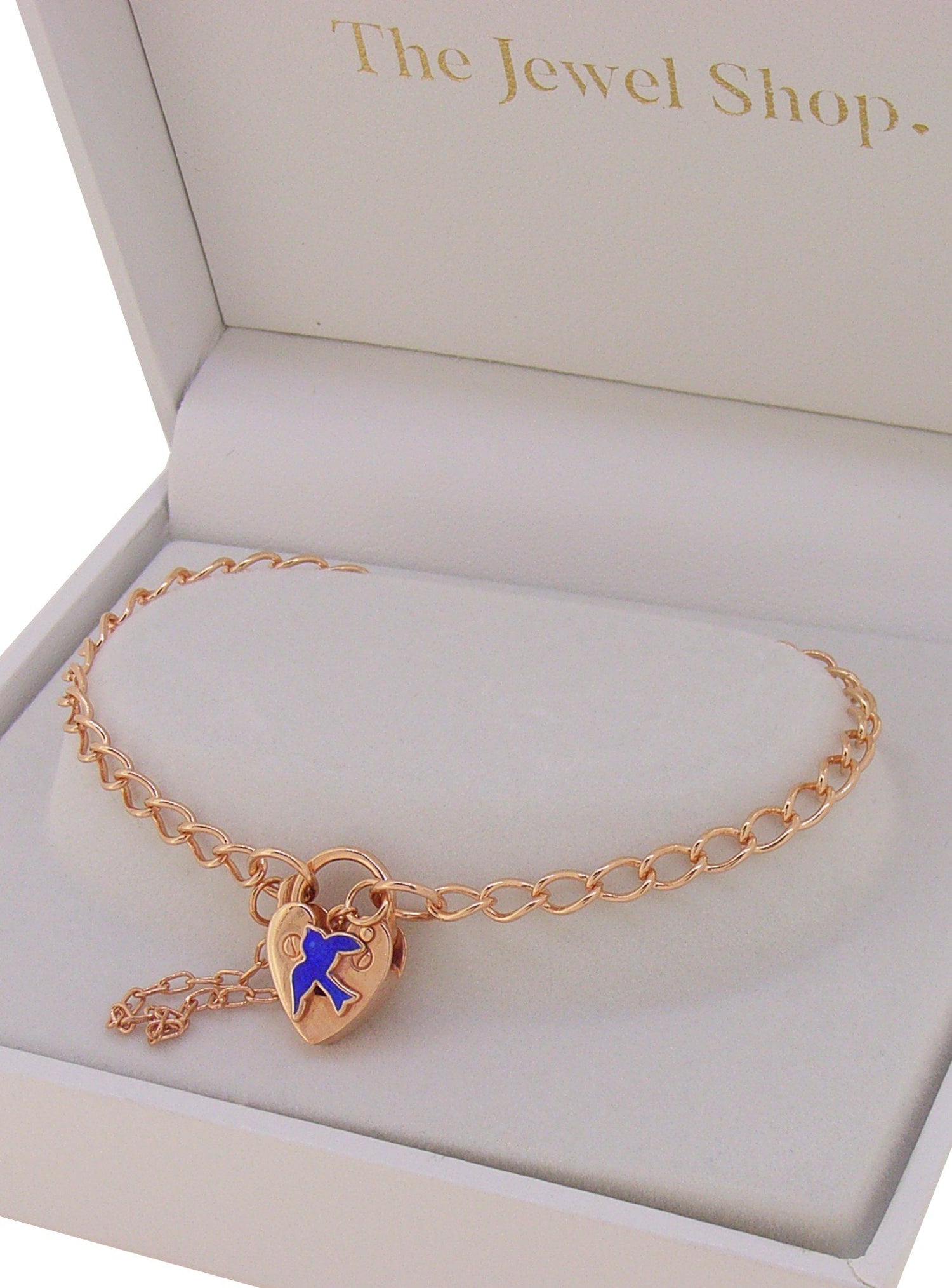 Bluebird of Happiness Curb Padlock Bracelet in Rose