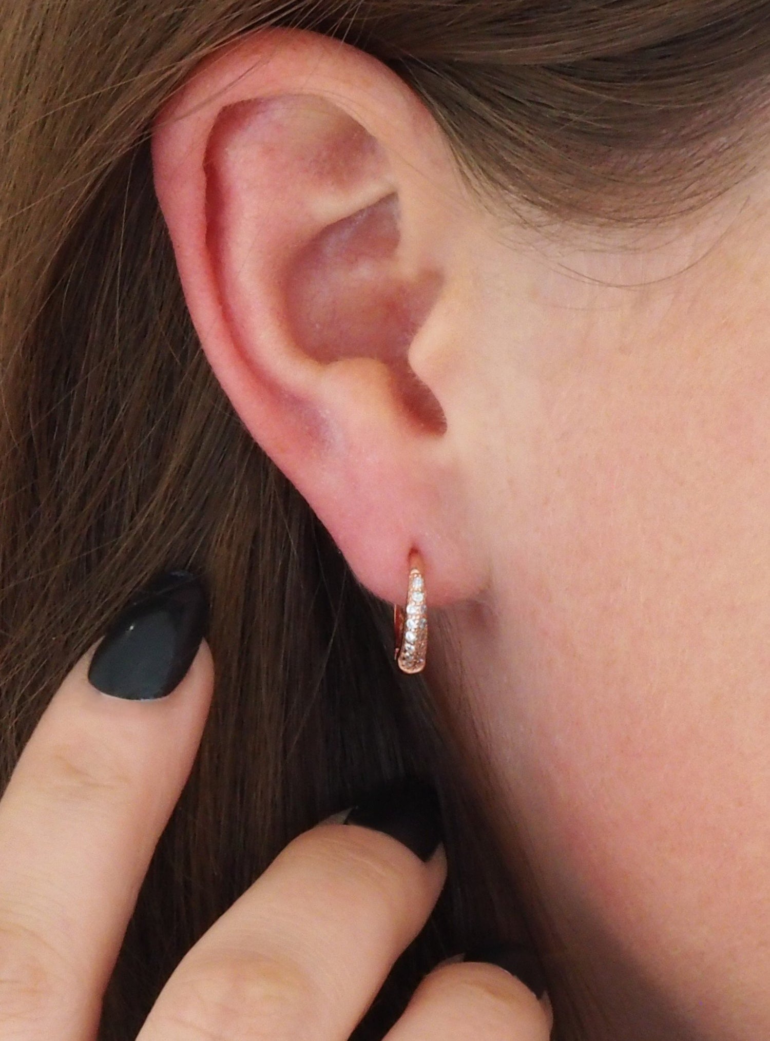 Gigi Cz Huggie Hoop Earrings in Rose Gold