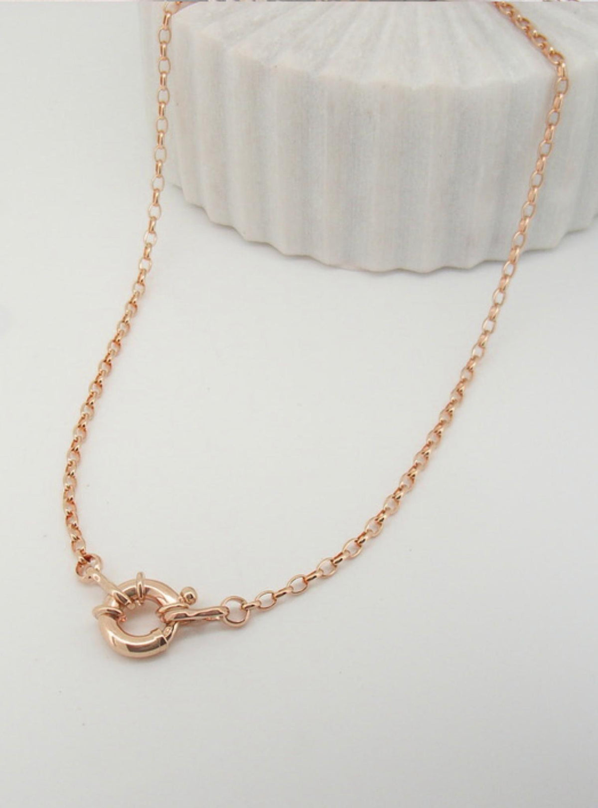 Oval Belcher 2.2mm Chain Necklace With Bolt Ring in 9ct Rose Gold