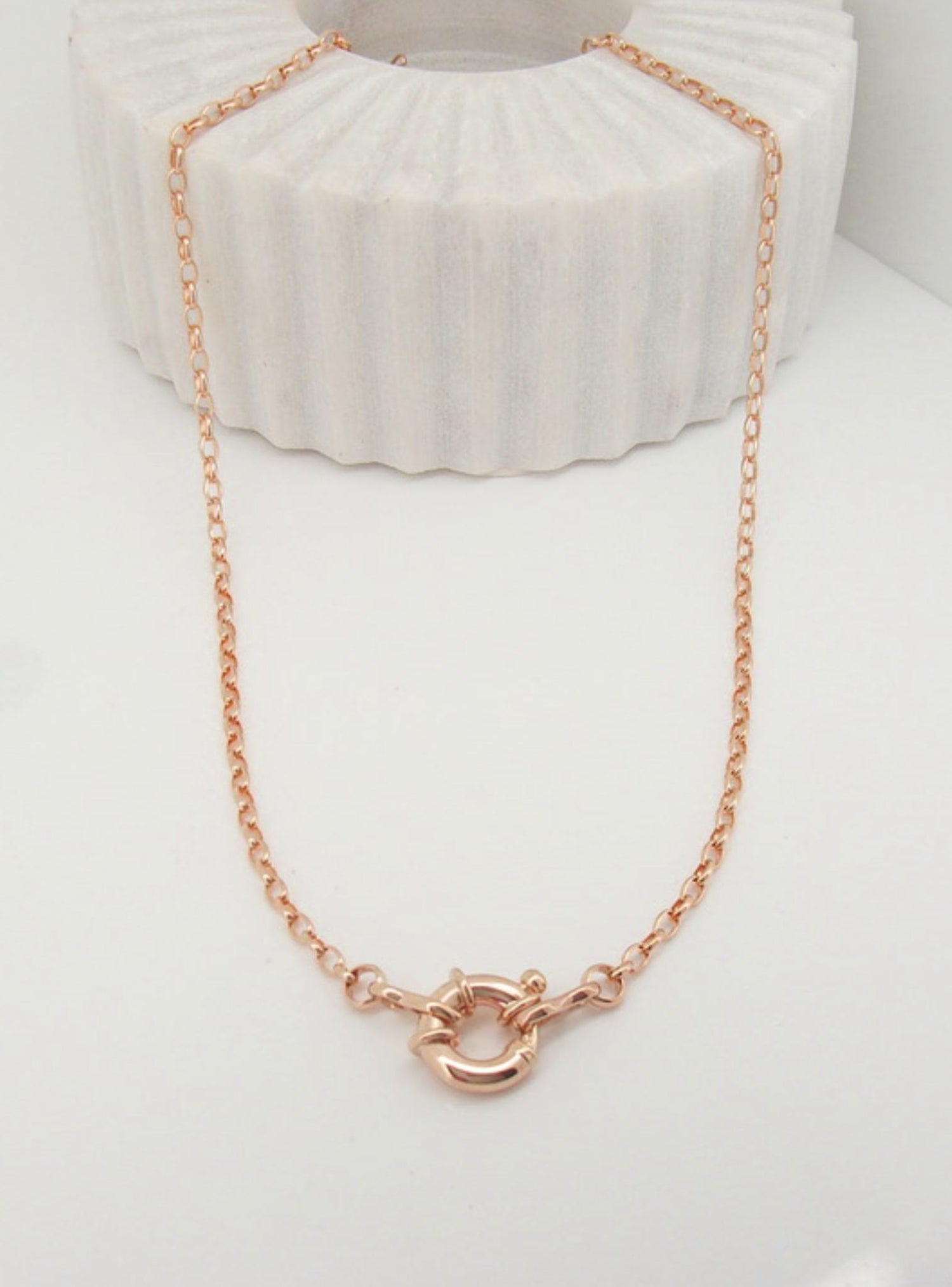 Oval Belcher 2.2mm Chain Necklace With Bolt Ring in 9ct Rose Gold