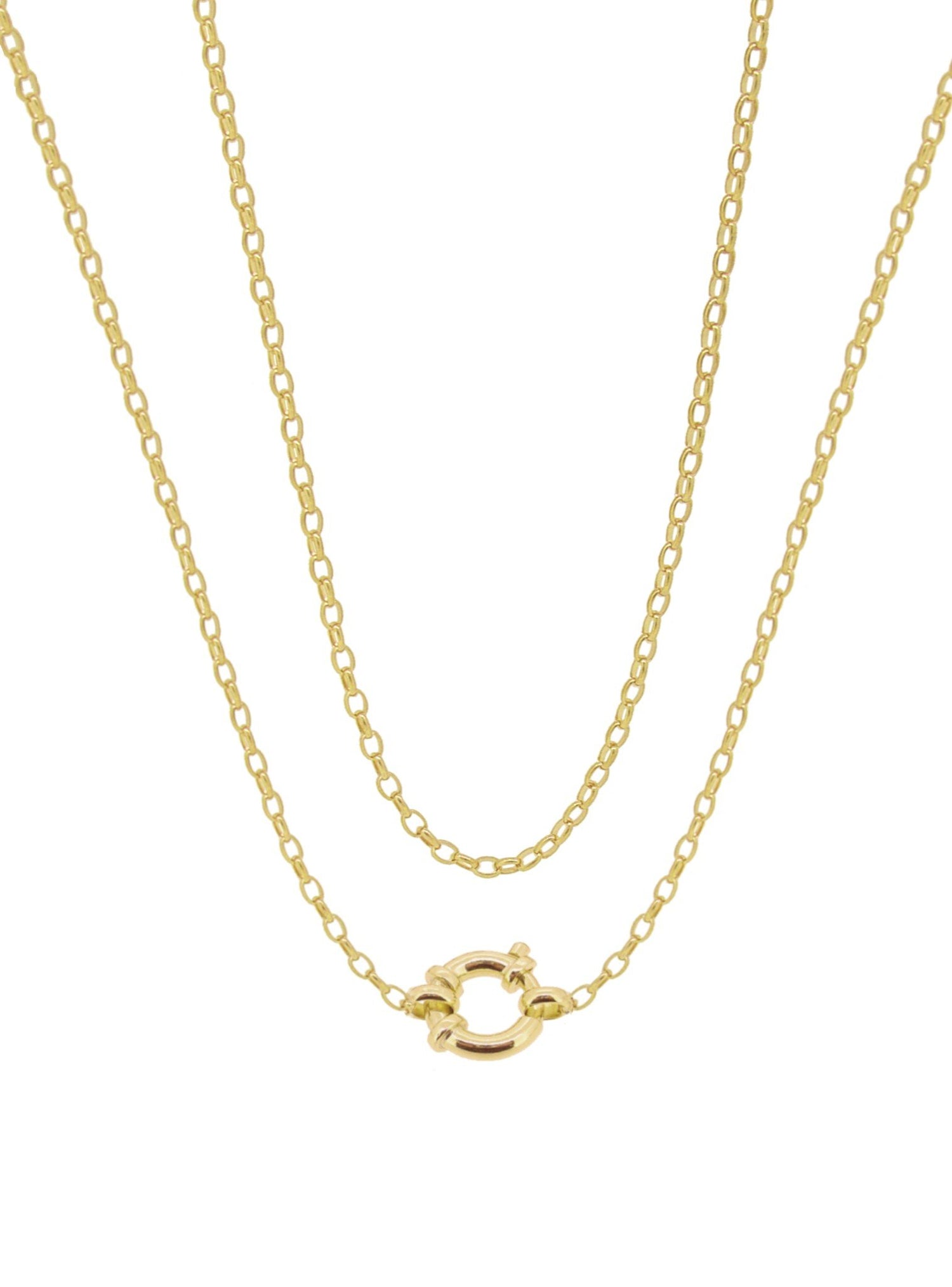 Oval Belcher 2.2mm Chain Necklace With Bolt Ring in 9ct Gold