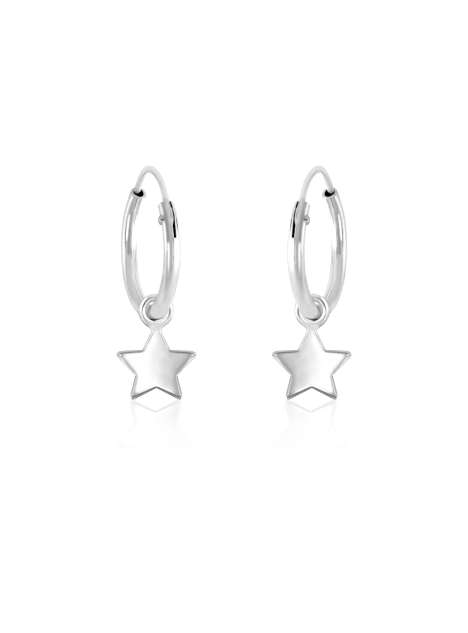 Small Hoop Earrings With Star Charms in Sterling Silver
