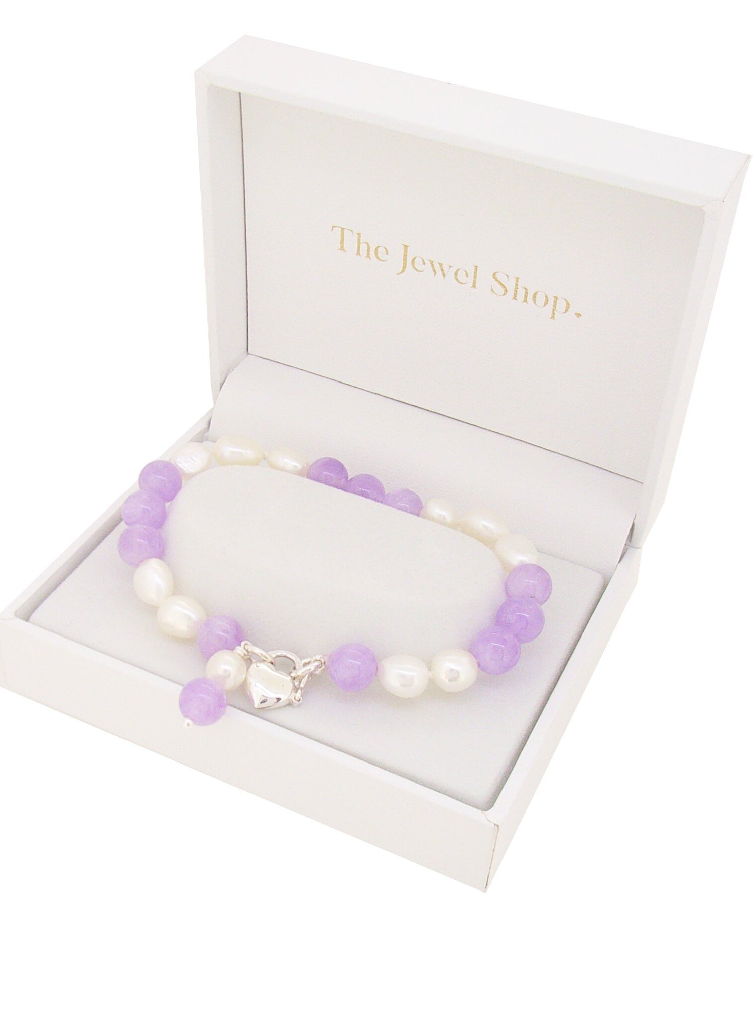 Pearl and Lavender Amethyst Beaded Padlock Bracelet