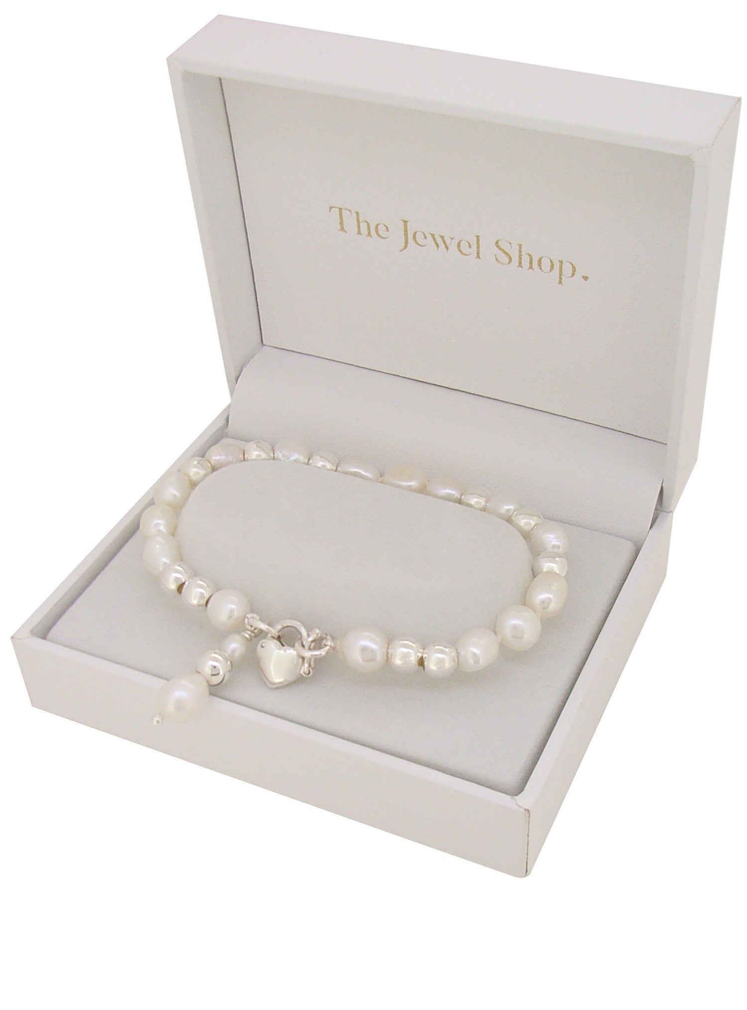 Pearl and Sterling Silver Ball Beaded Padlock Bracelet