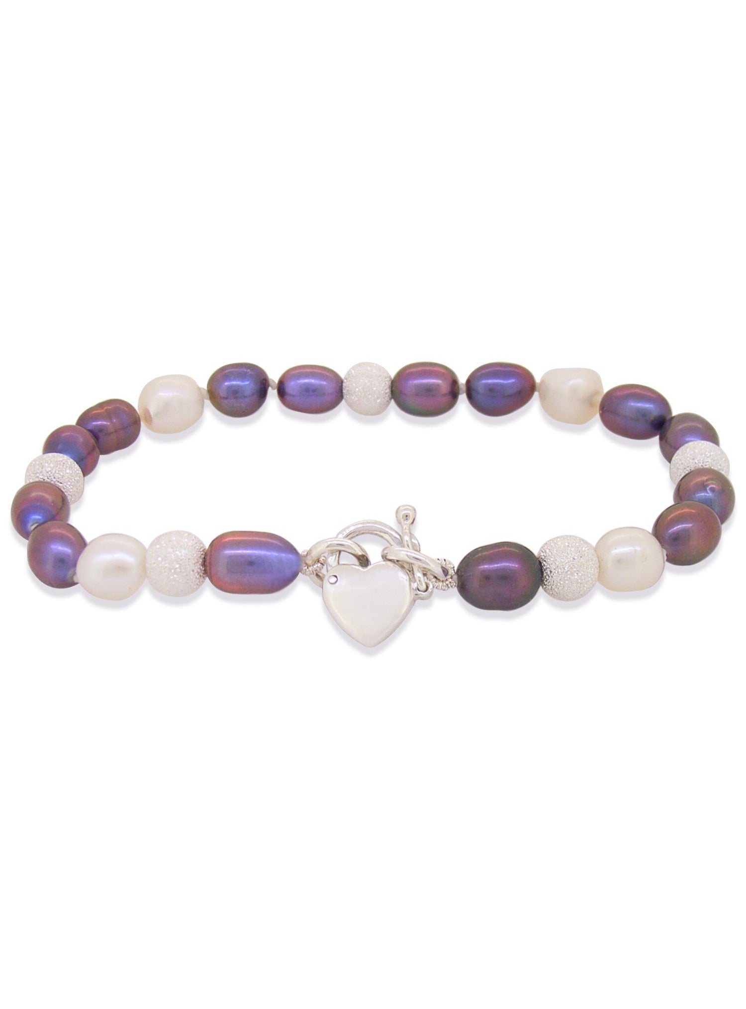 Peacock Pearl Stardust Silver Ball Beaded Padlock Bracelet