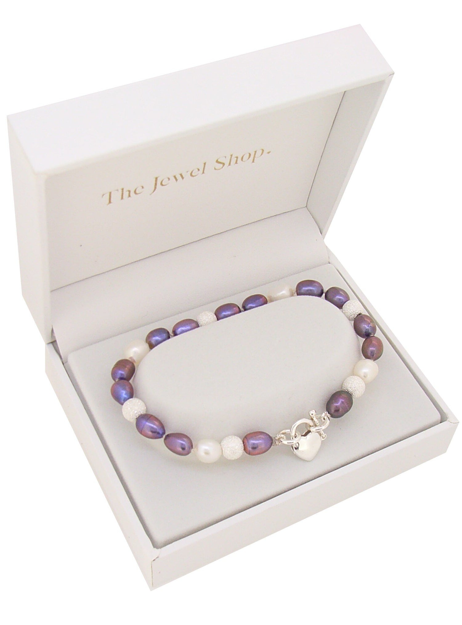 Peacock Pearl Stardust Silver Ball Beaded Padlock Bracelet