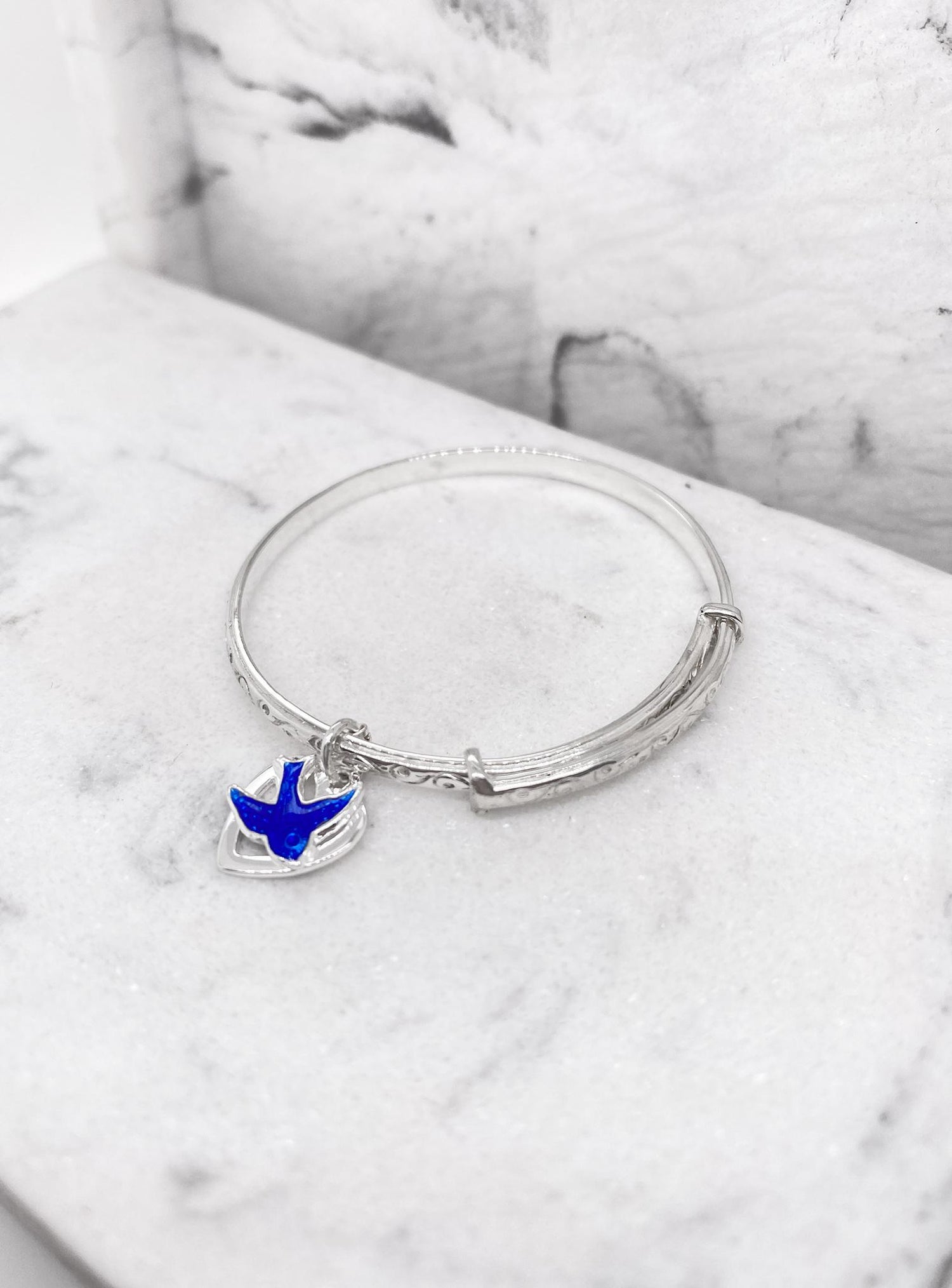 Bluebird Love Heart Expanding Bangle in Sterling Silver