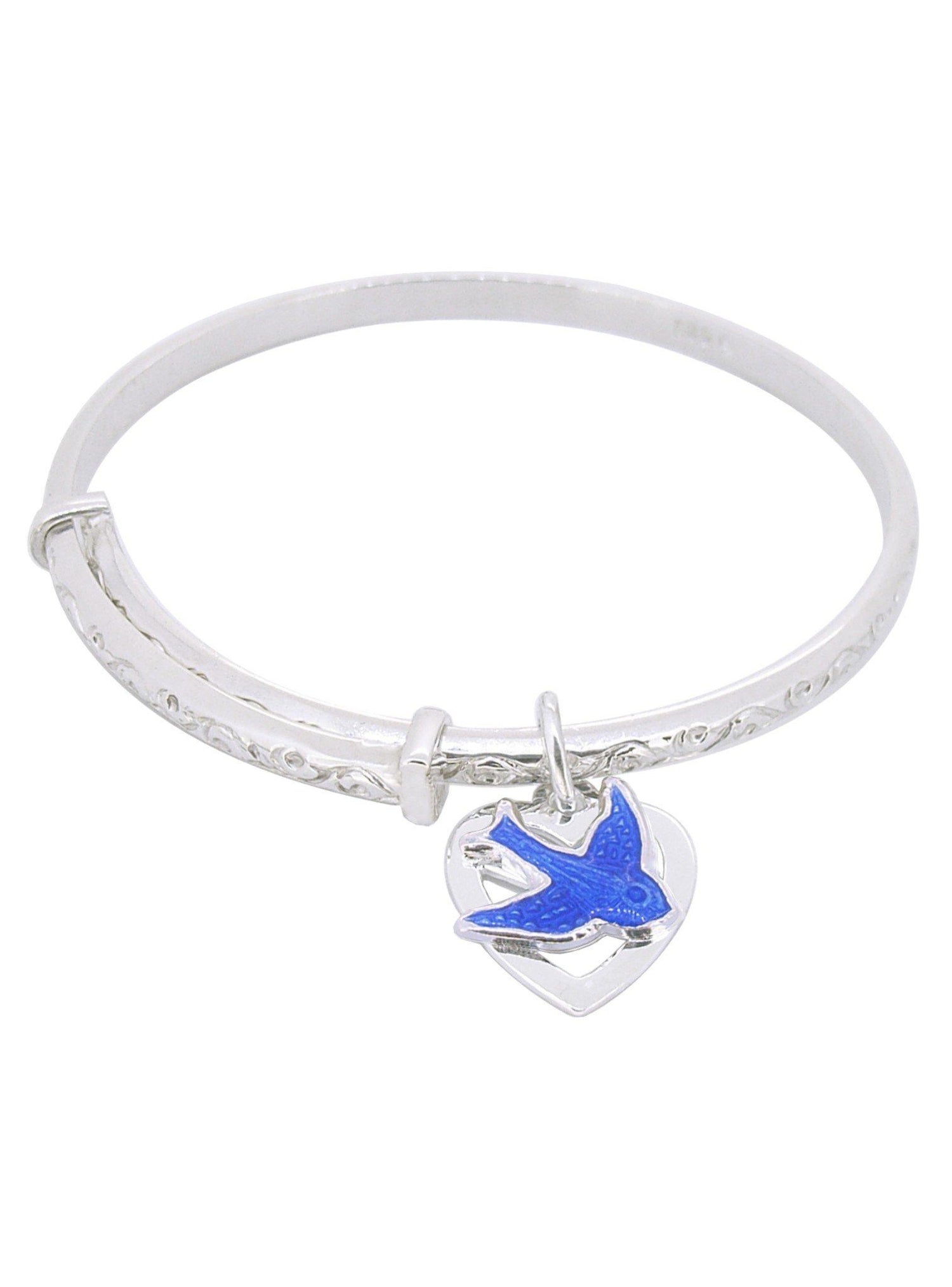 Bluebird Love Heart Expanding Bangle in Sterling Silver