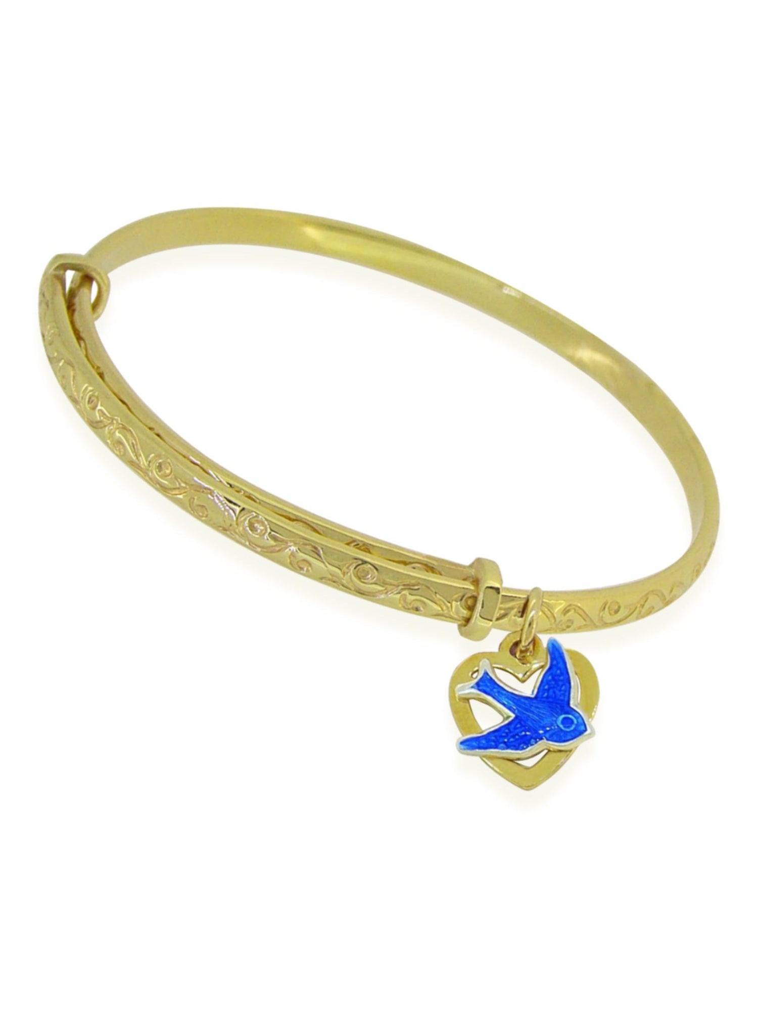 Bluebird Love Heart Expanding Bangle in 9ct Gold