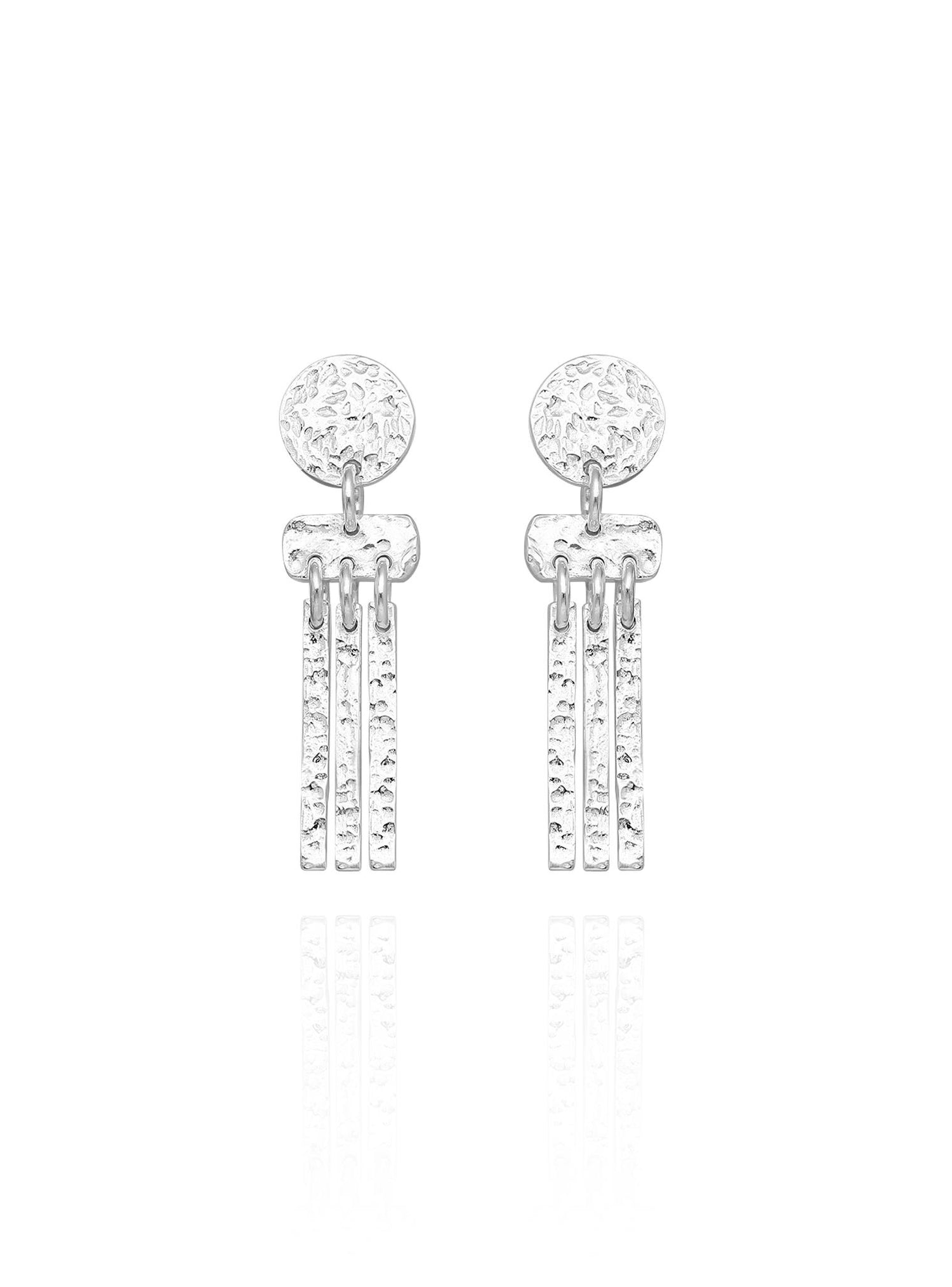 Hammered Coin Bar Drop Stud Earrings in Sterling Silver