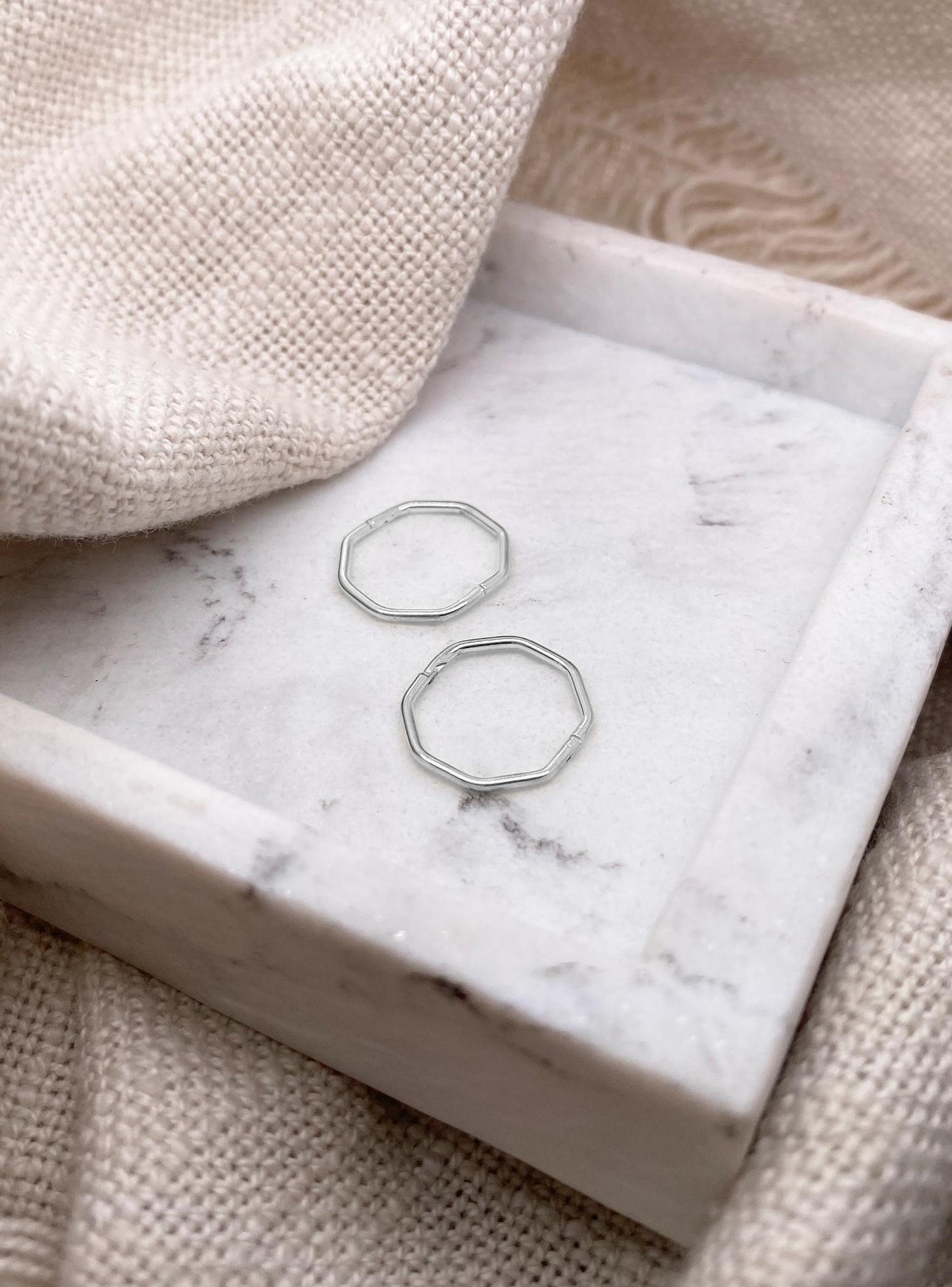Octagonal Hinged Sleeper Hoop Earrings in Sterling Silver
