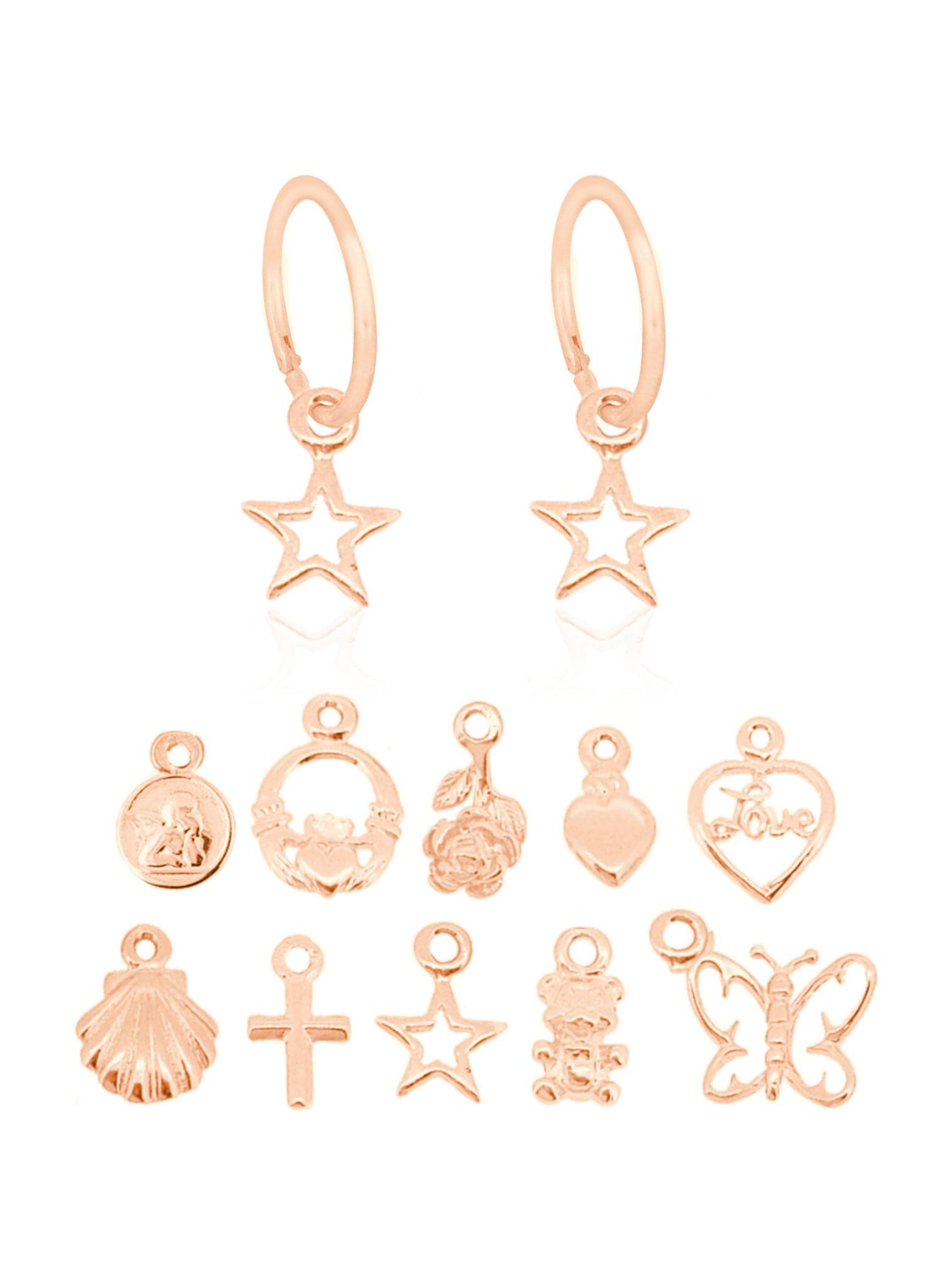 Charms on Sleeper Earrings in 9ct Rose Gold
