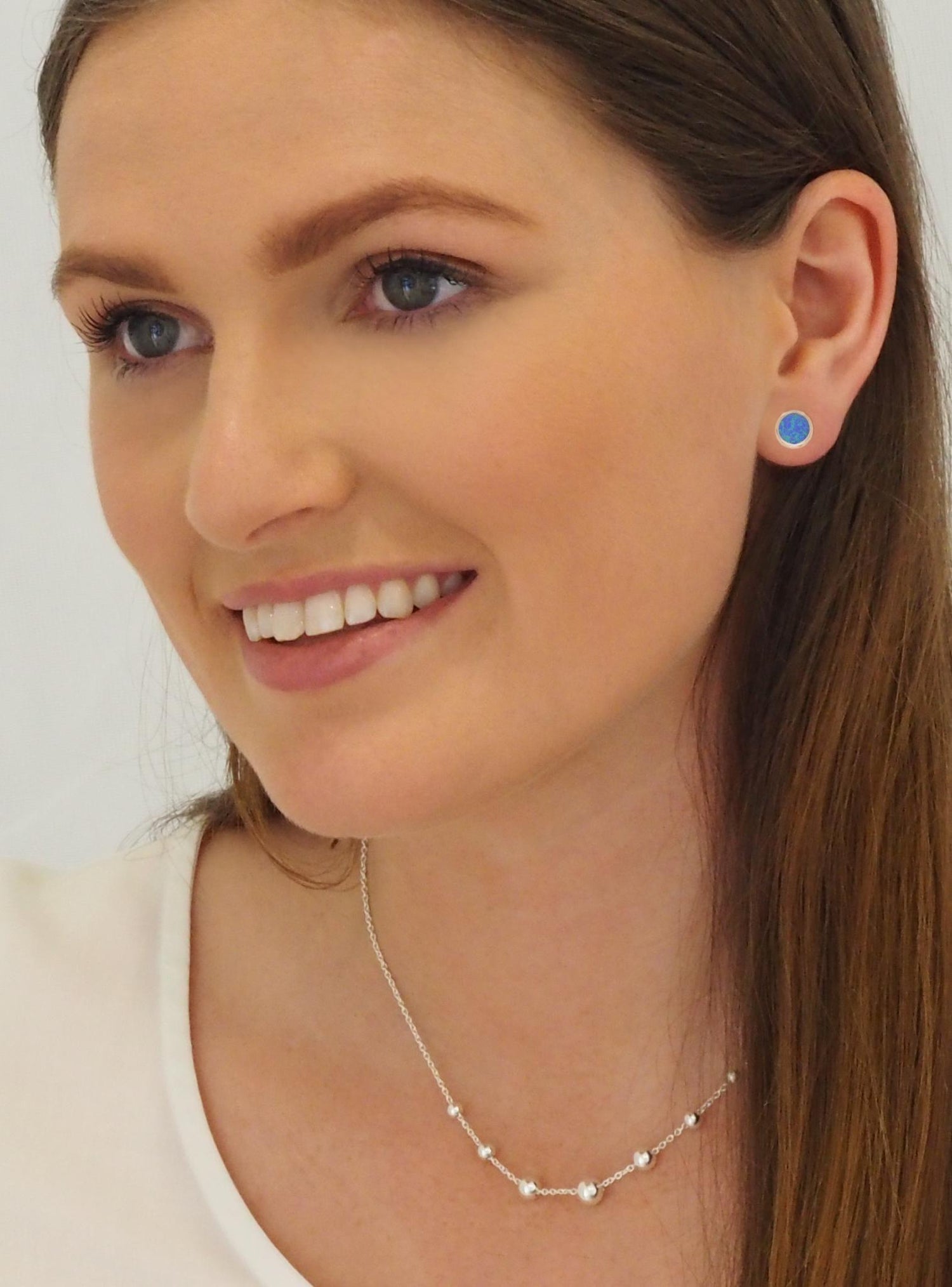Ocean Blue Love Britty 8mm Stud Earrings in Sterling Silver