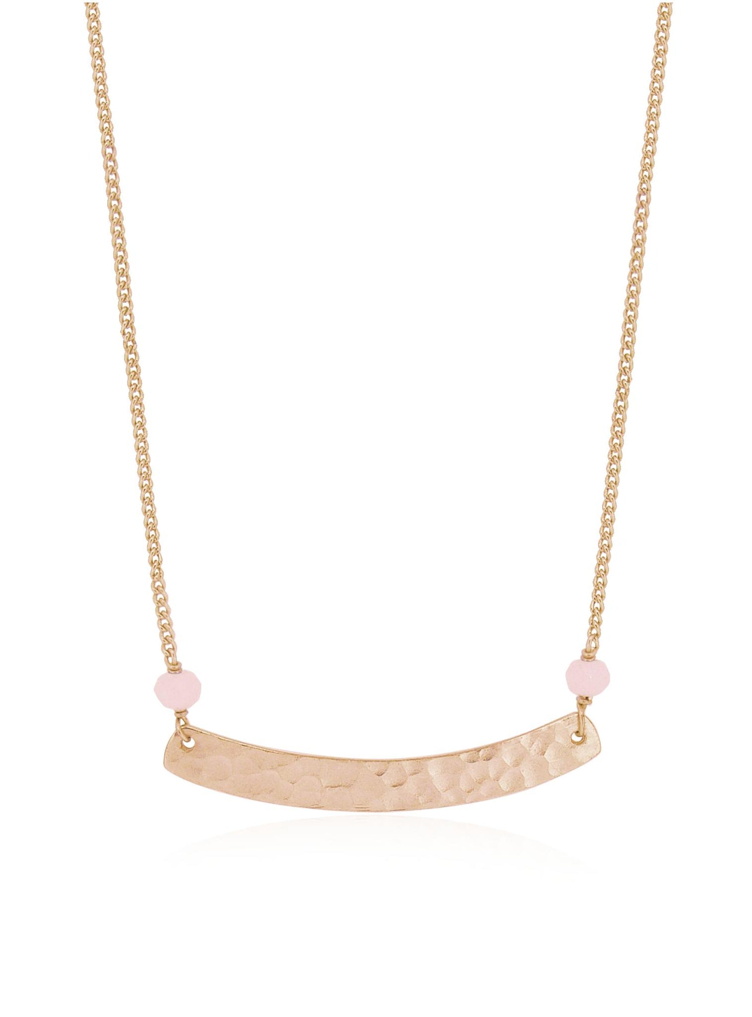 Florence Hammered Bar Rose Quartz Necklace in Rose