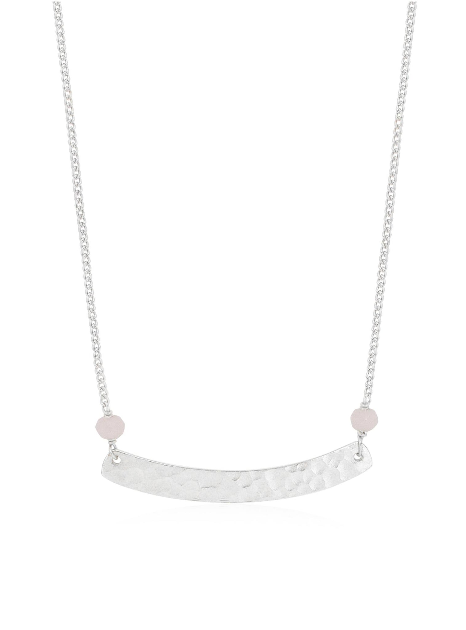 Florence Hammered Bar Rose Quartz Necklace in Silver