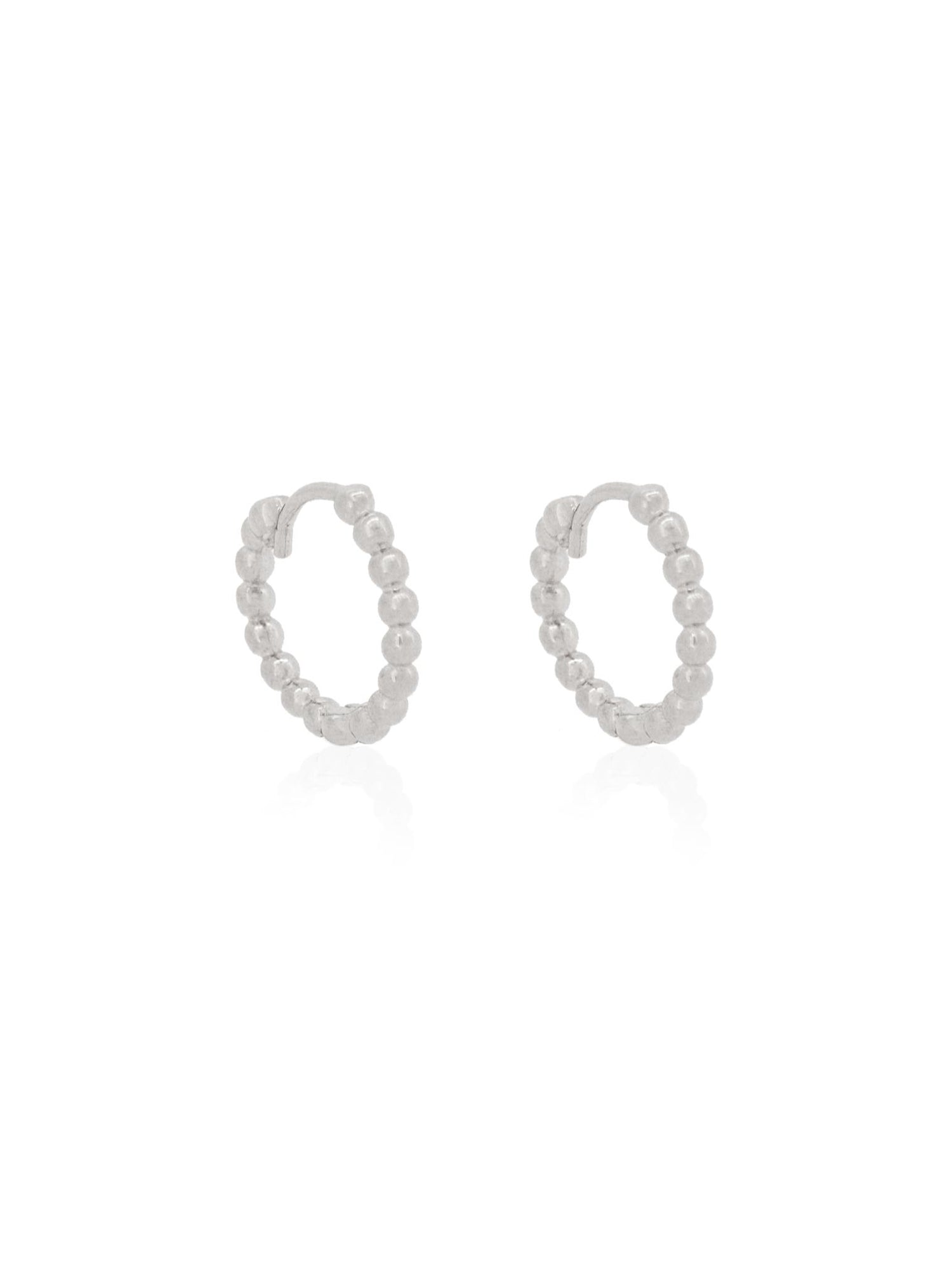 Ball Beaded Huggie Hoop Earrings in 9ct White Gold