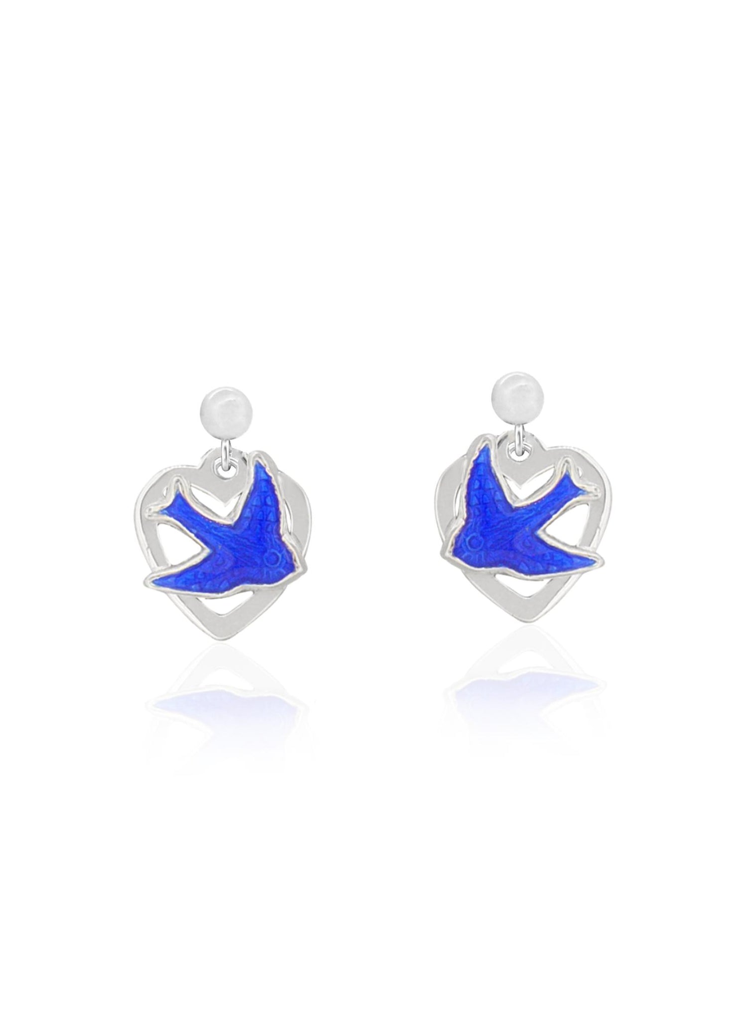 Bluebird of Happiness Heart Ball Stud Earrings in Sterling Silver