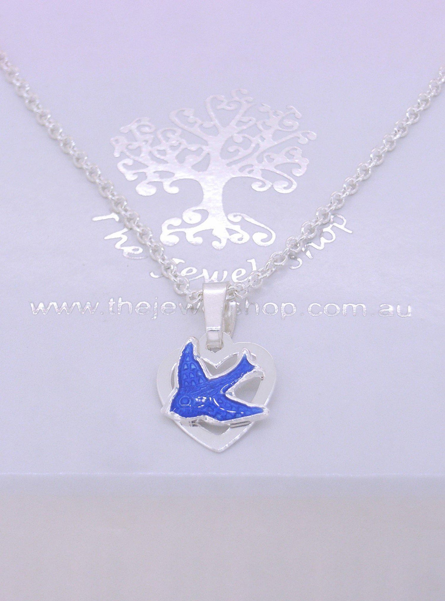 Bluebird Happiness Love Heart Charm Necklace in Sterling Silver
