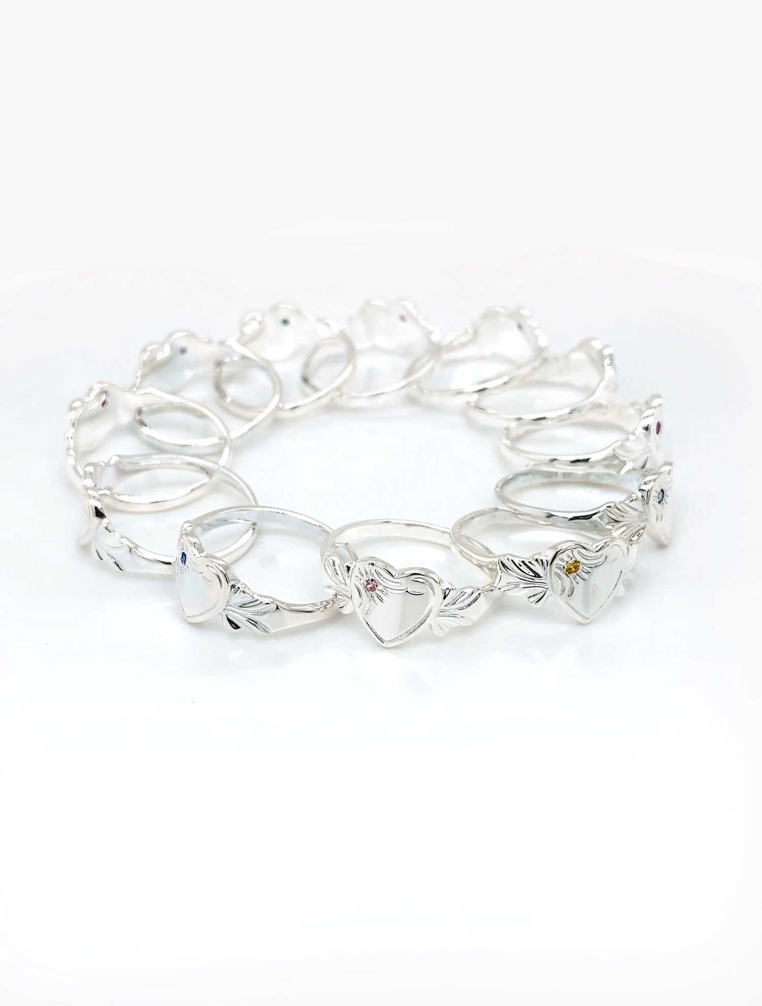 Birthstone Love Heart Signet Ring in Sterling Silver