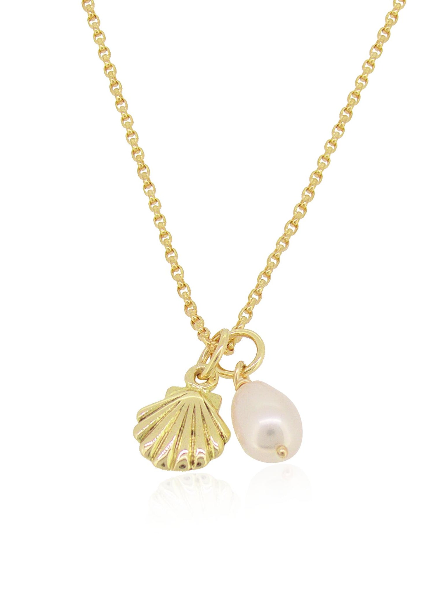 Coco Shoreline Seashell Pearl Charm Necklace in 9ct Gold