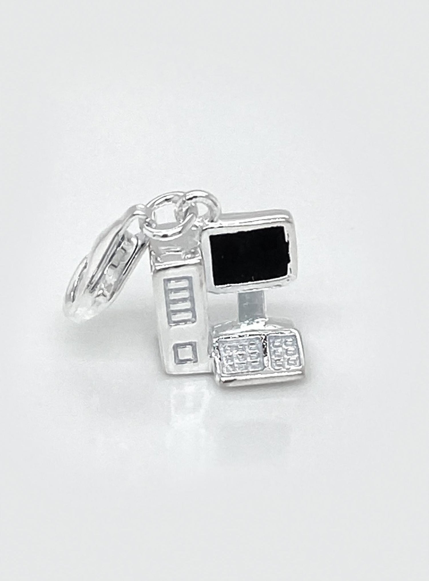 Computer Pc Desktop Clip on Charm in Sterling Silver