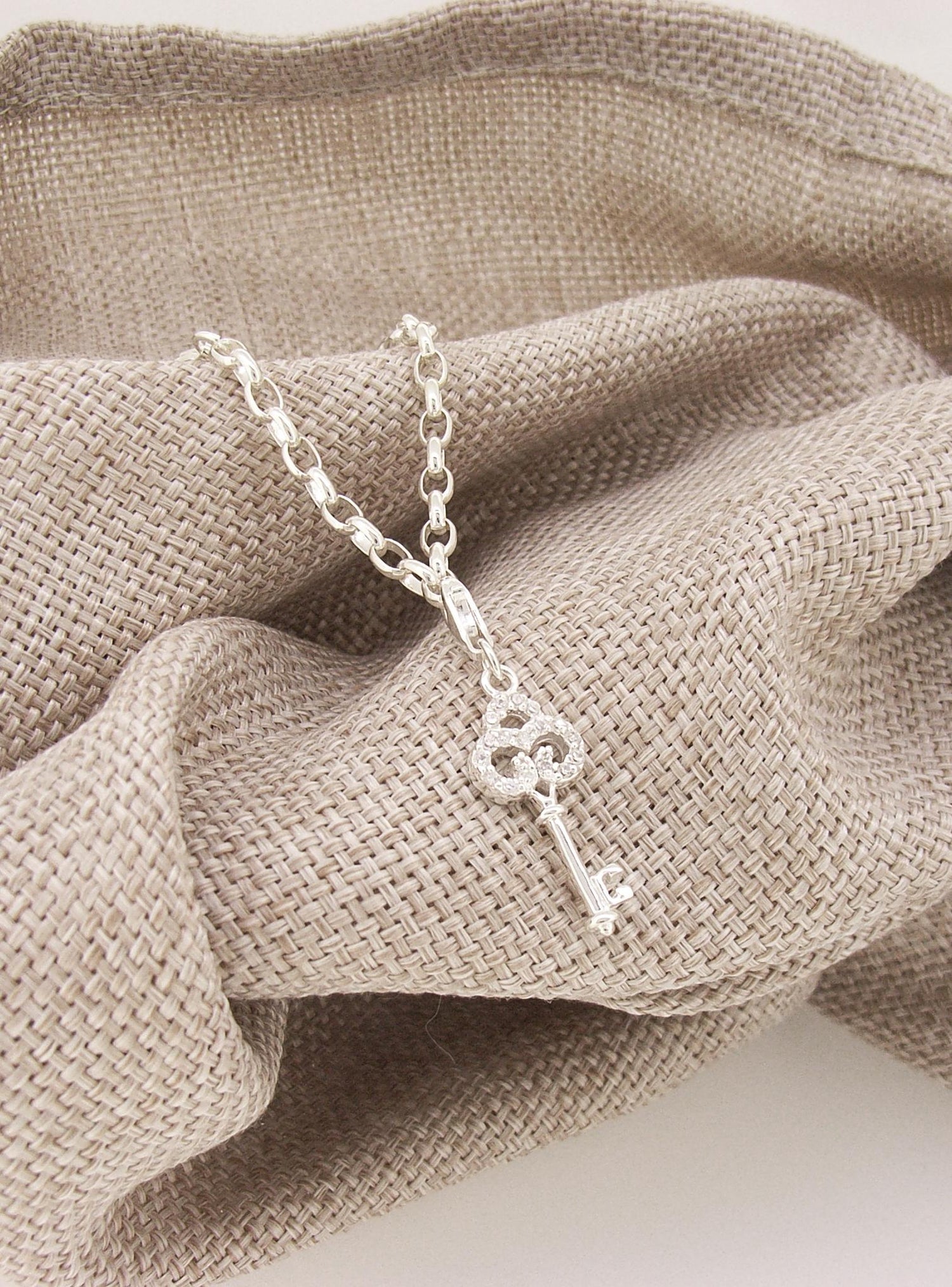 Key to My Heart Cz Clip on Charm in Sterling Silver