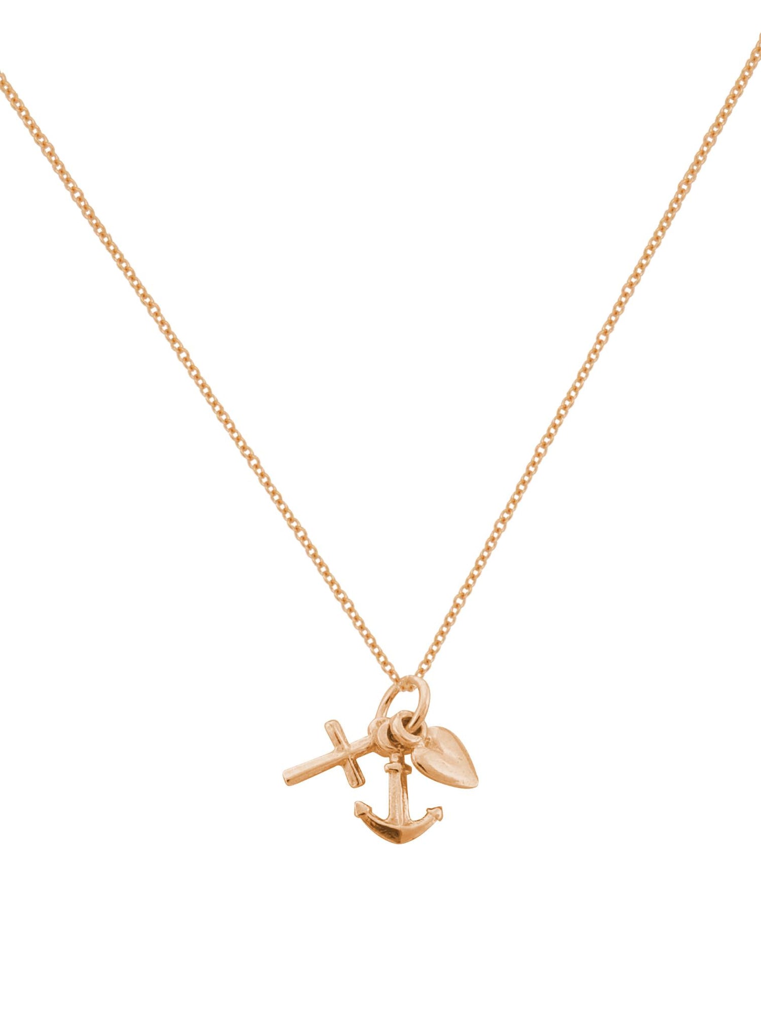 Small Faith Hope Charity Charm Necklace in 9ct Rose Gold