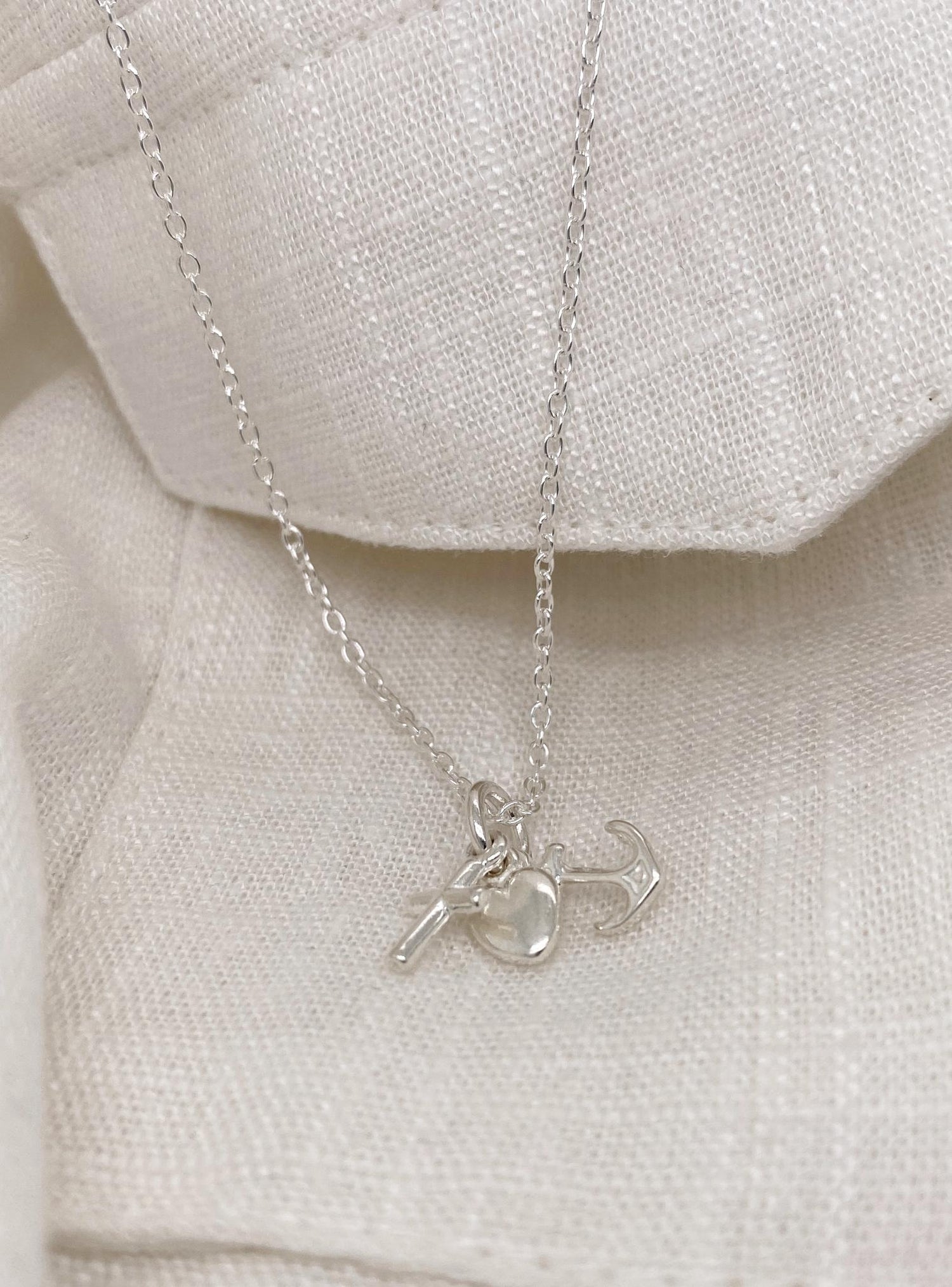 Small Faith Hope Charity Charm Necklace in Sterling Silver