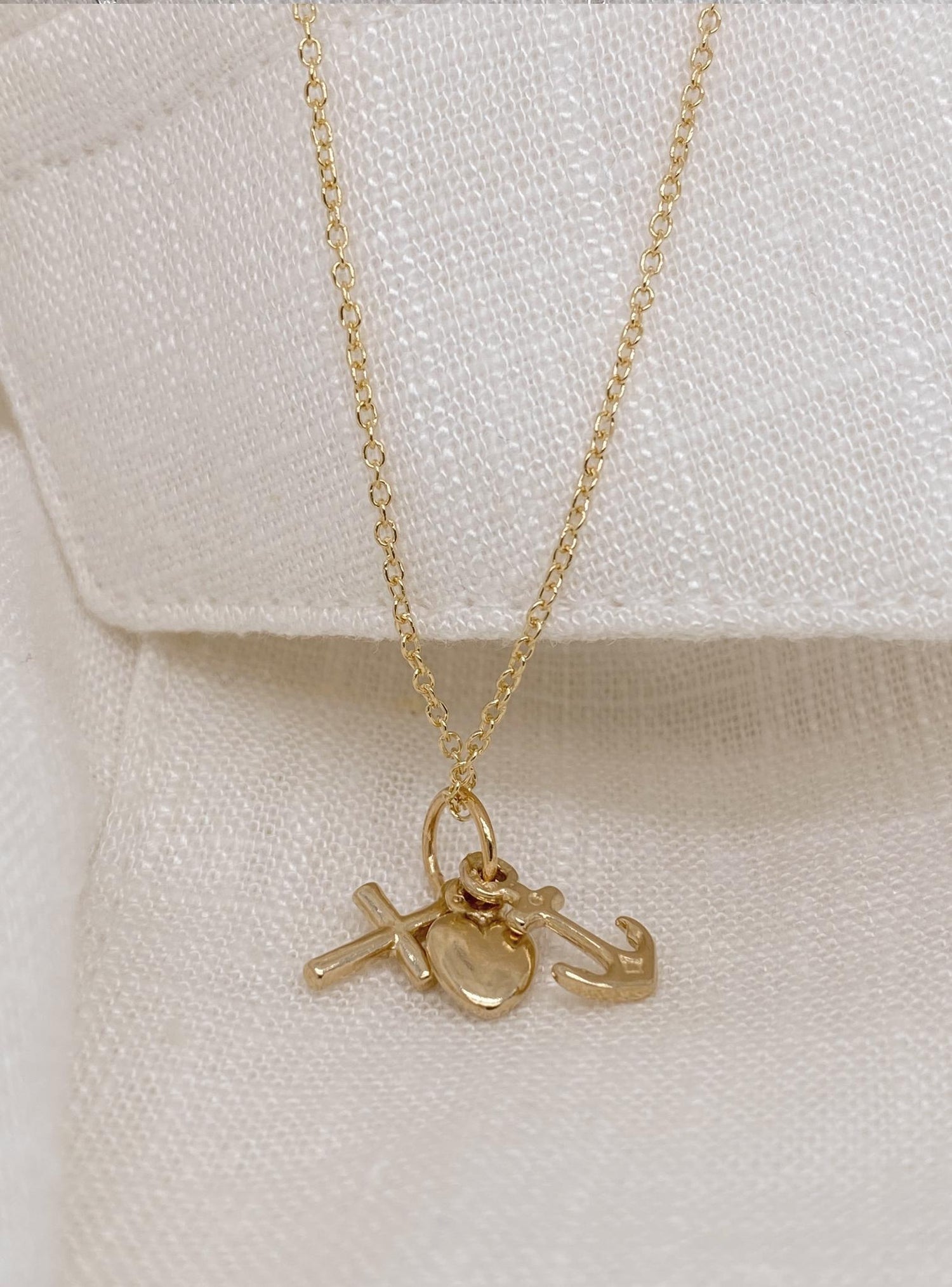 Small Faith Hope Charity Charm Necklace in 9ct Gold