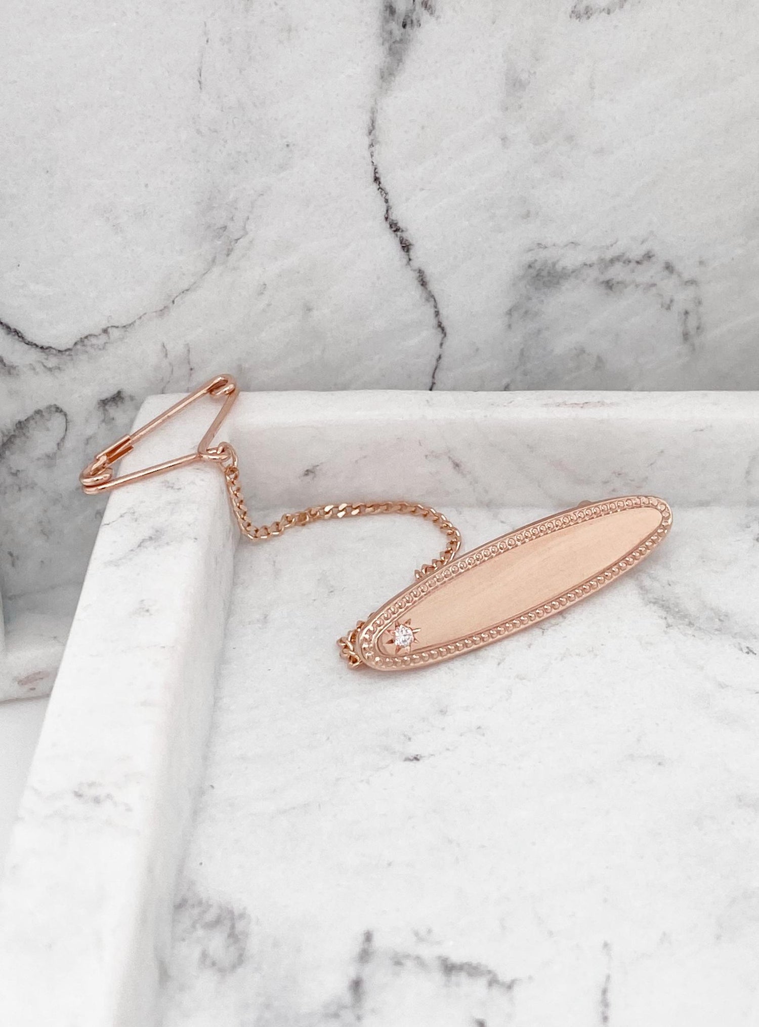 Diamond Identity Name Baby Brooch in 9ct Rose Gold