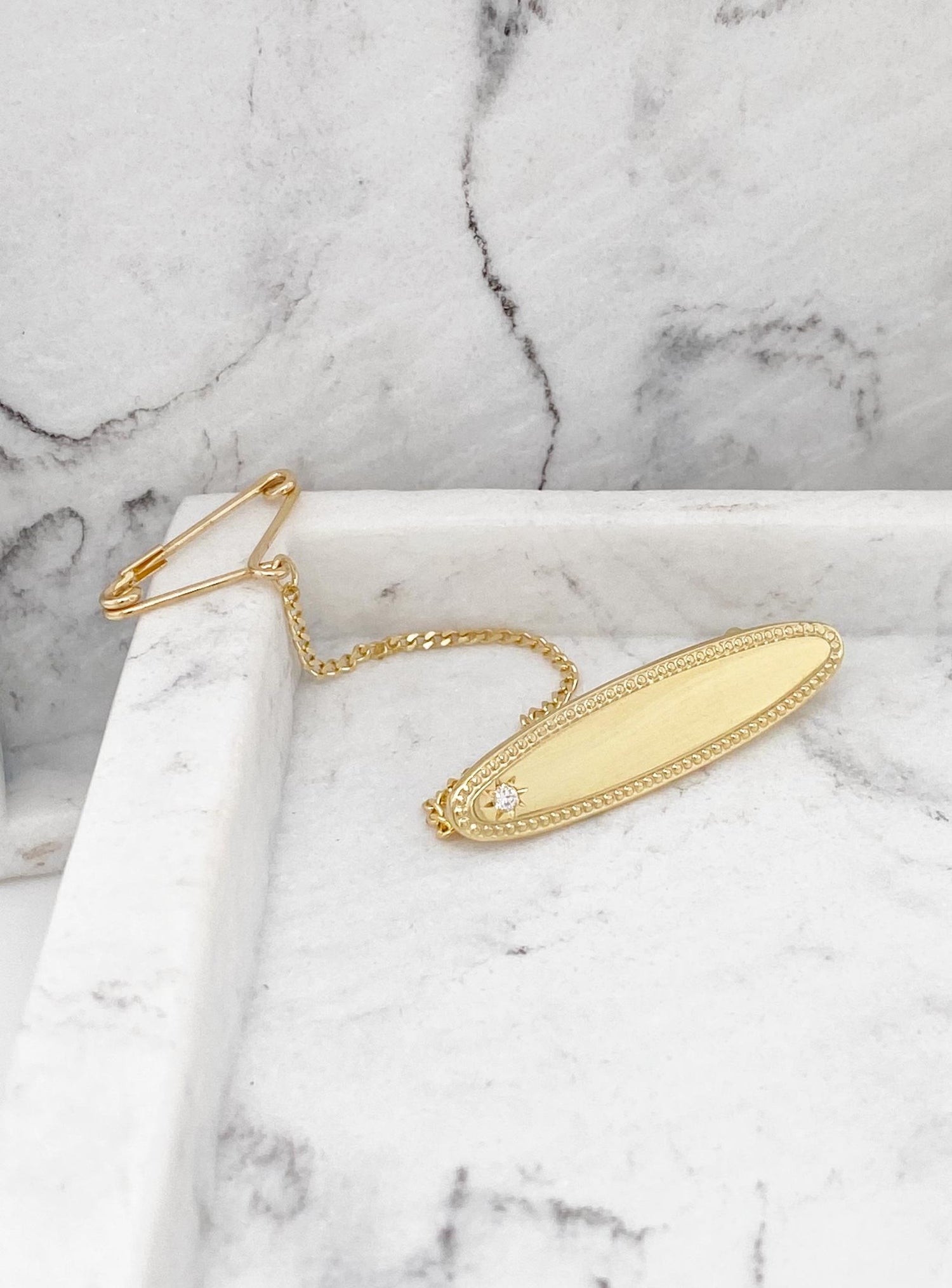 Diamond Identity Name Baby Brooch in 9ct Gold