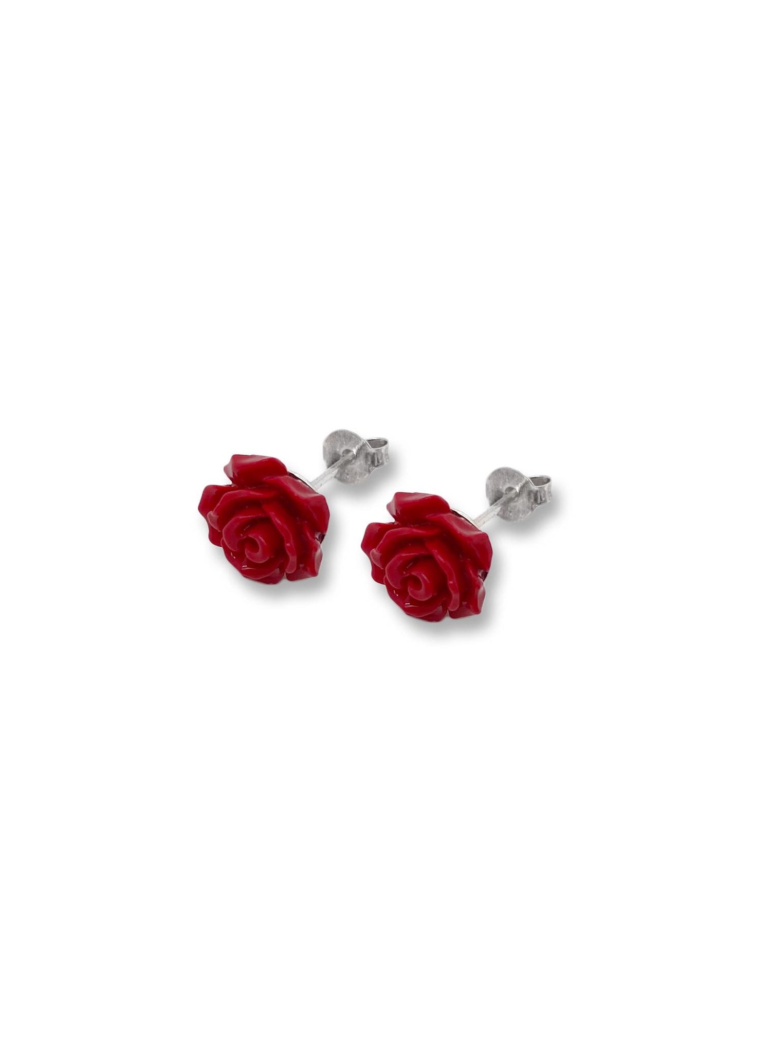 Red Rose Flower Stud Earrings and Necklace