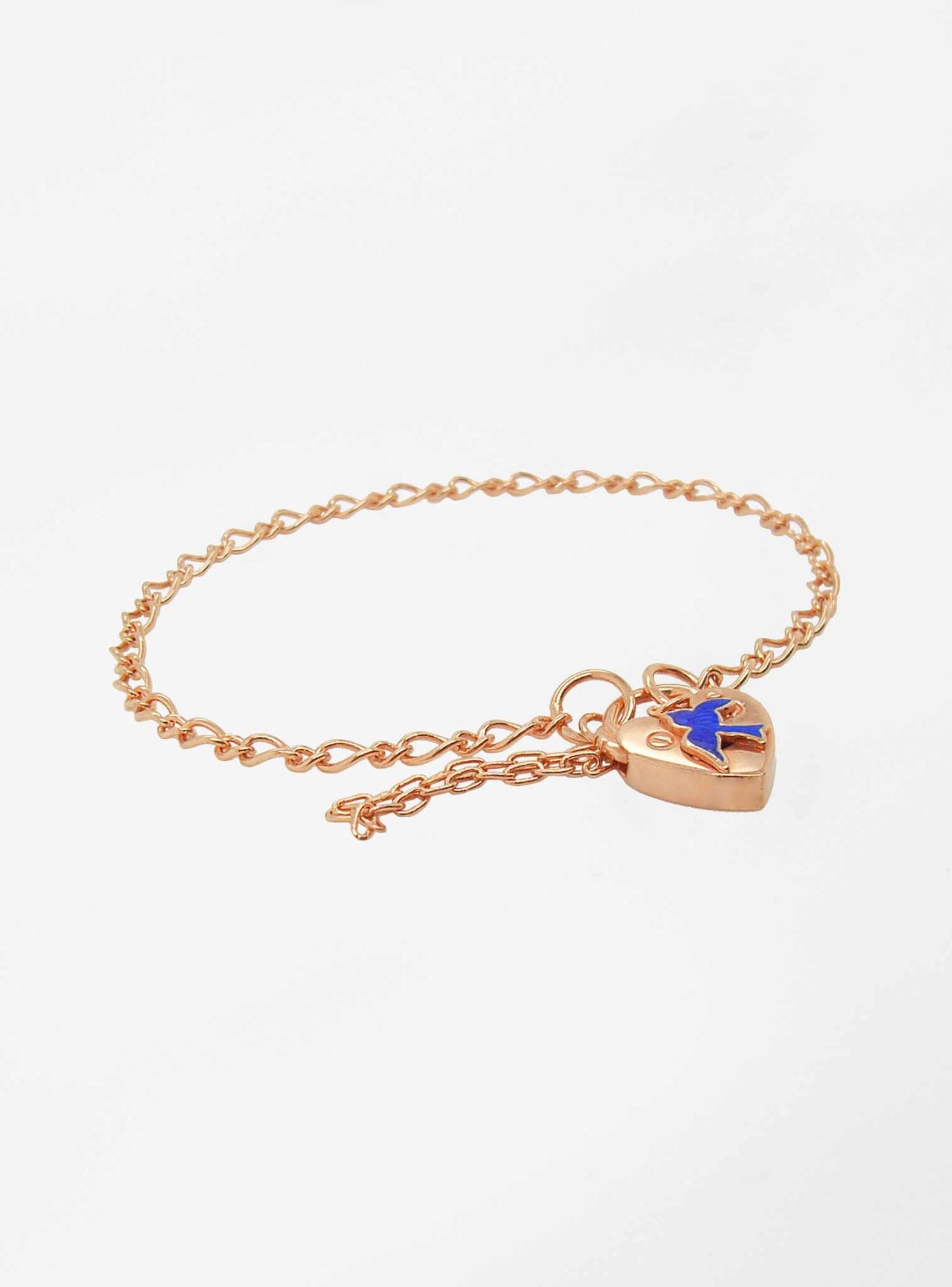 Figaro Bluebird Padlock Bracelet in Rose