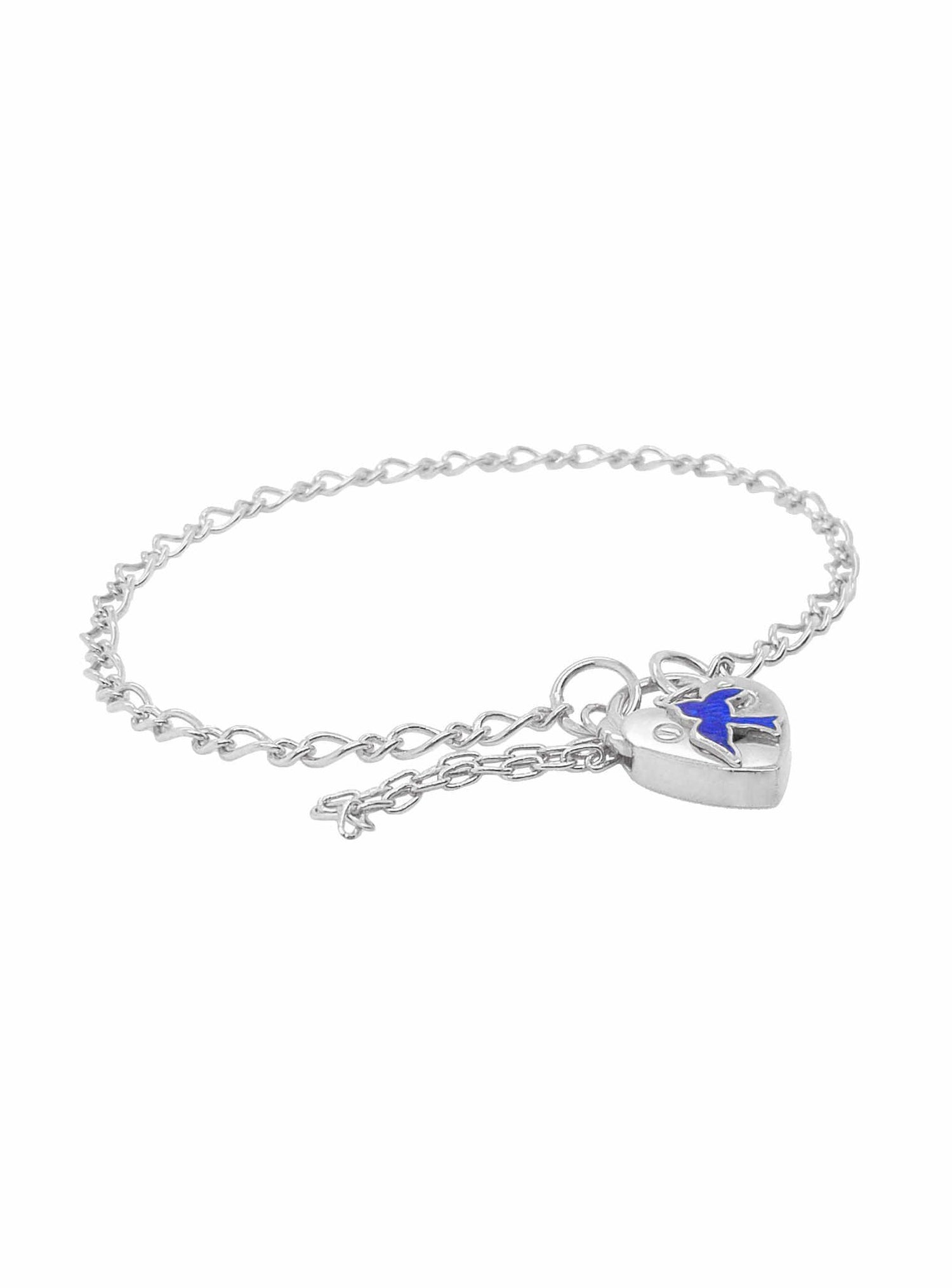 Figaro Bluebird Padlock Bracelet in Sterling Silver