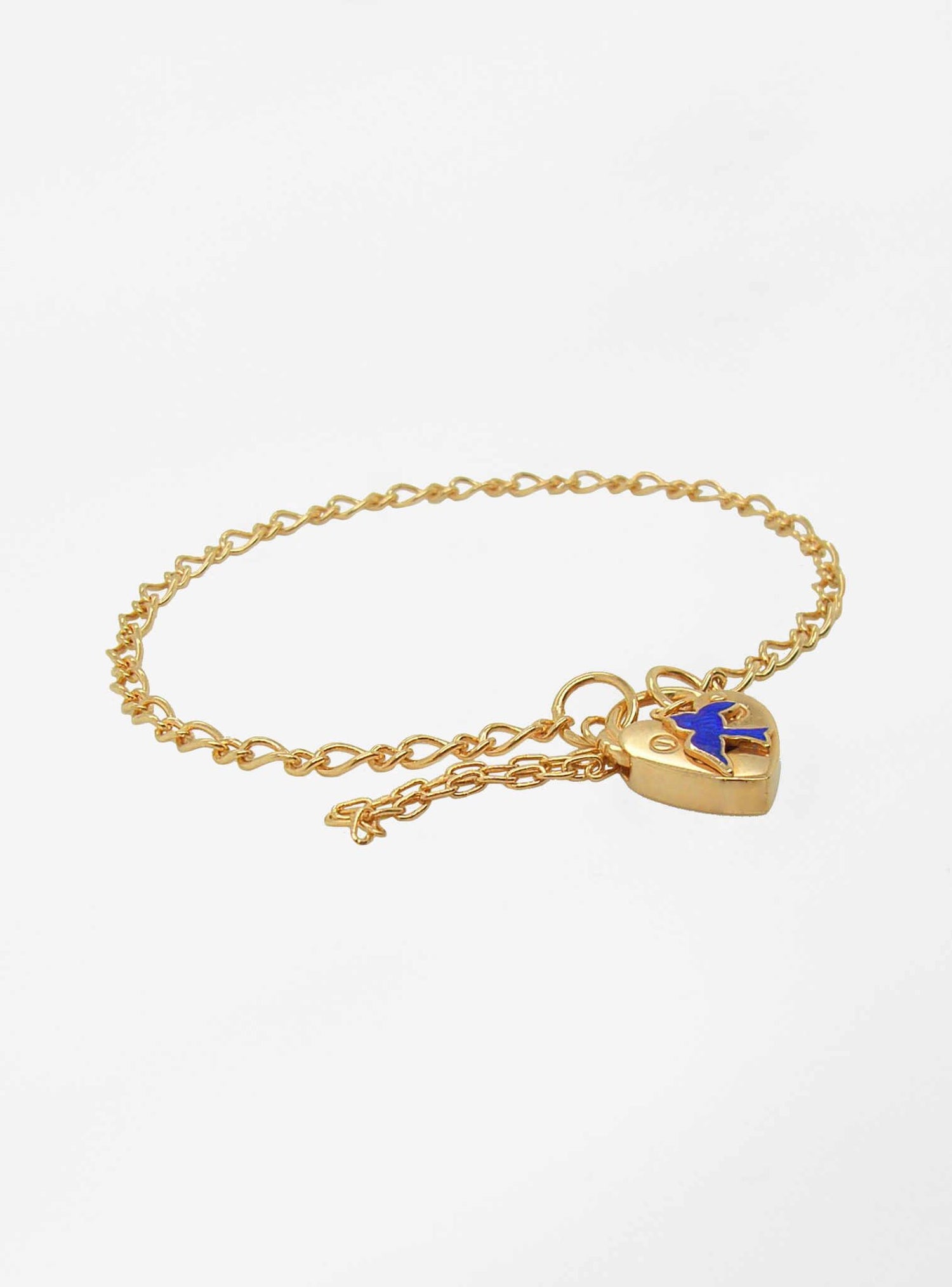 Figaro Bluebird Padlock Bracelet in Gold