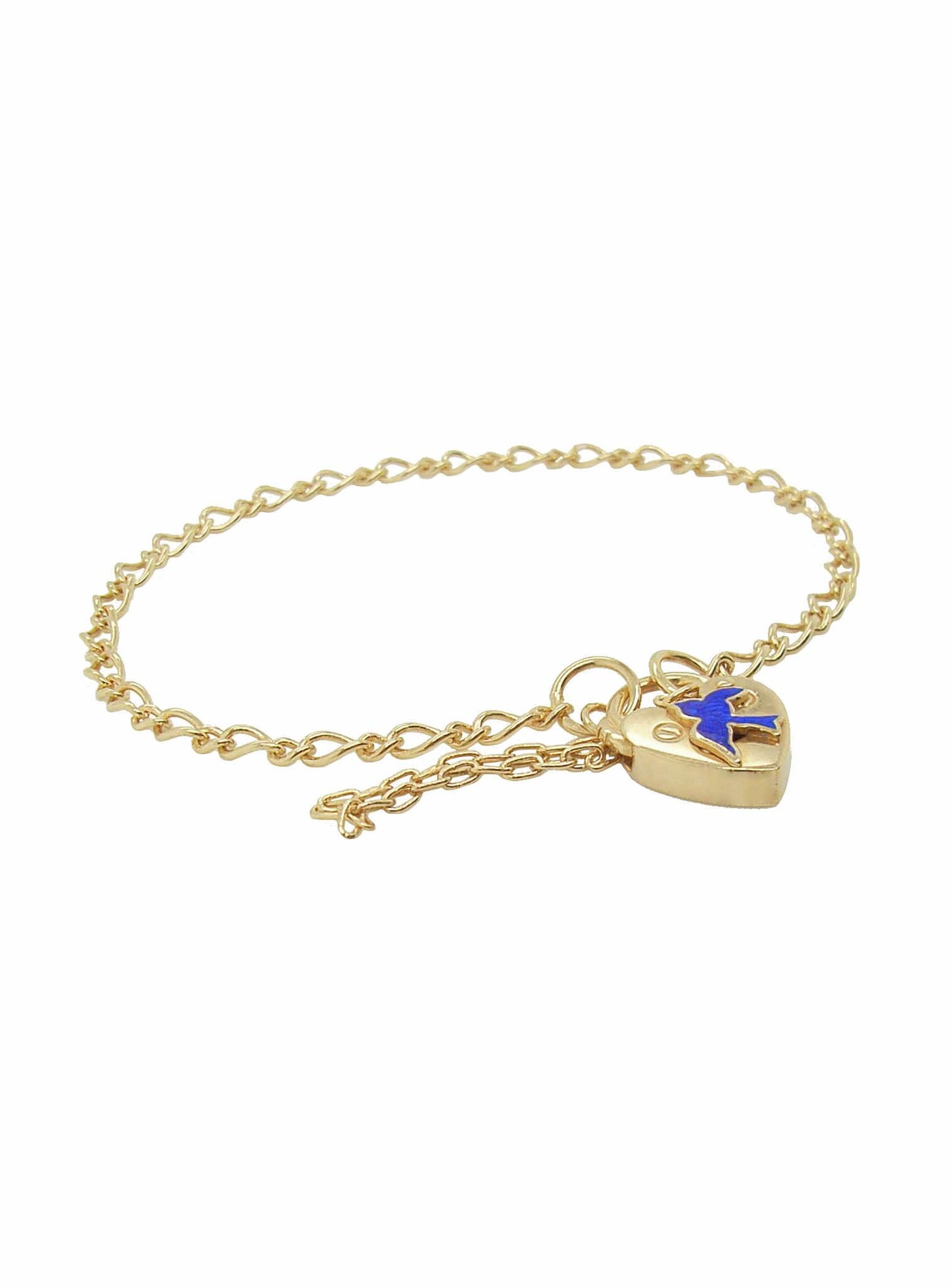 Figaro Bluebird Padlock Bracelet in Gold