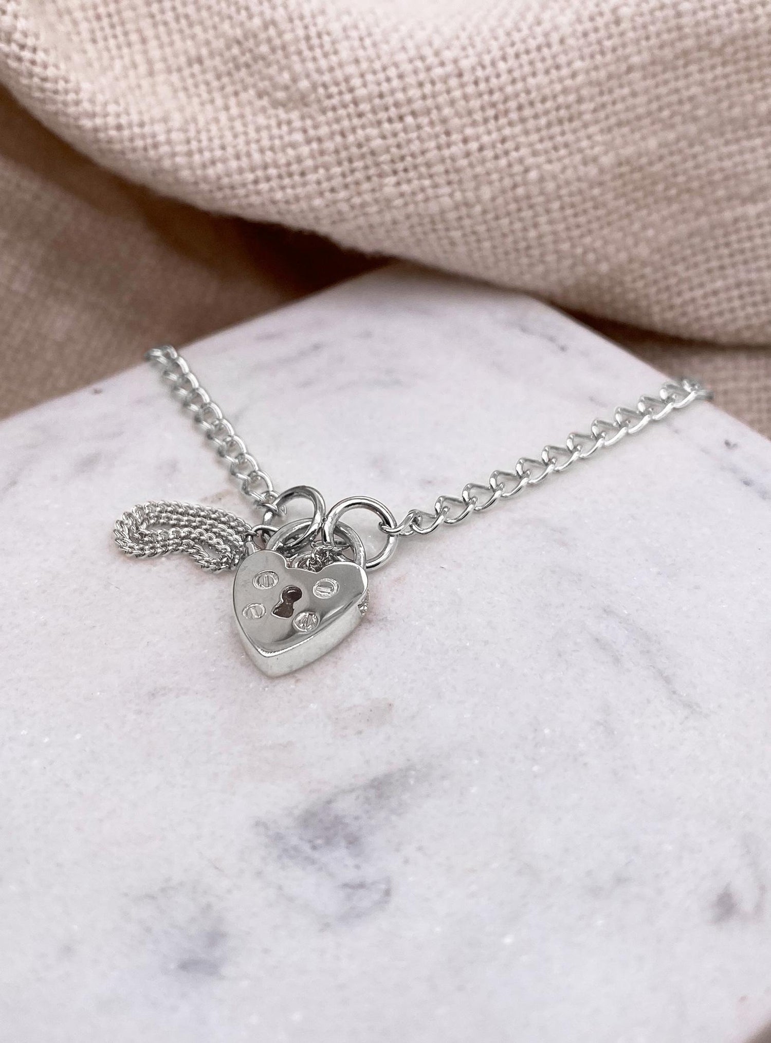 Solid Curb Padlock Baby Bracelet in 9ct White Gold