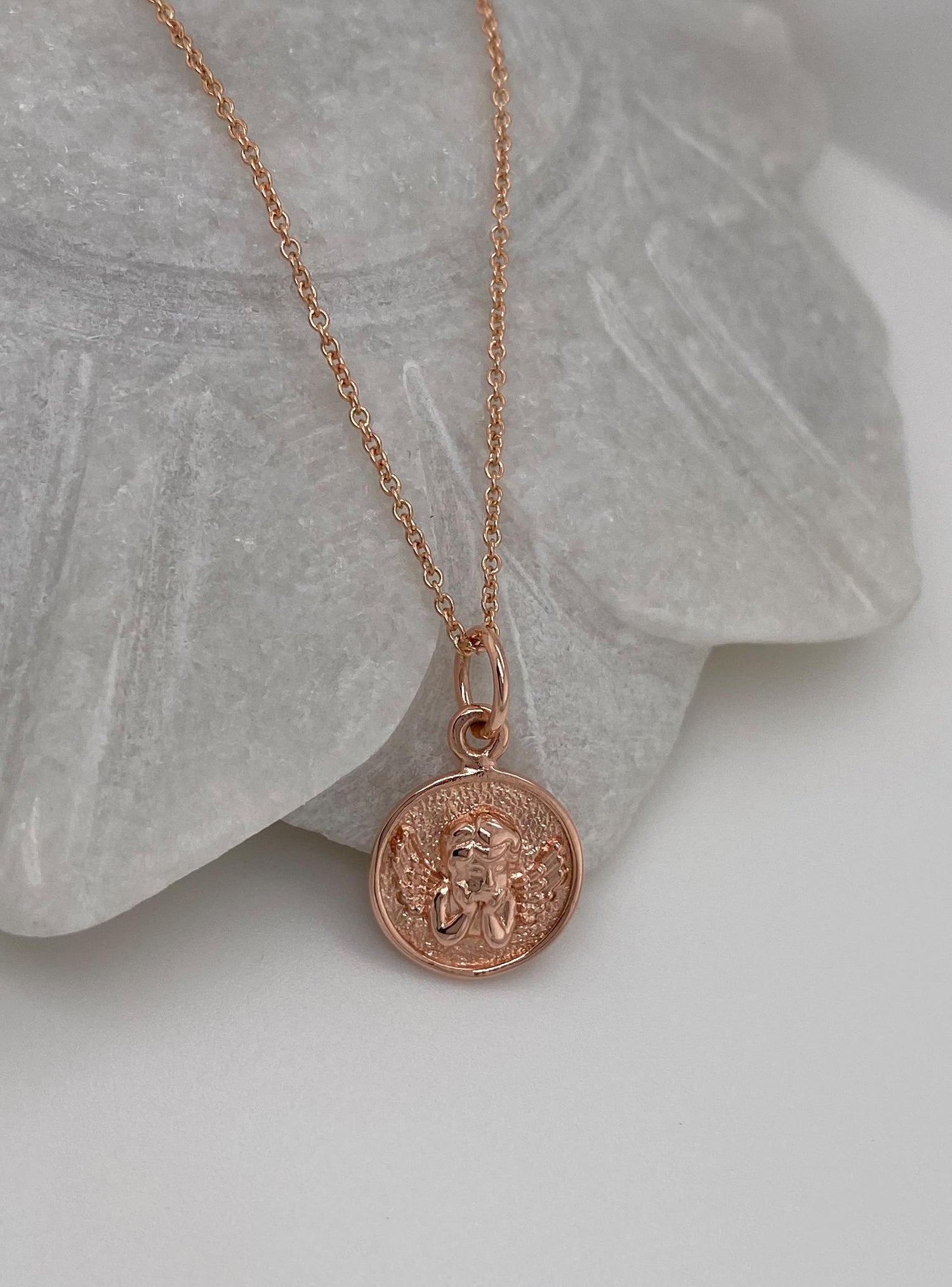 Guardian Angel Cherub Medallion Pendant in 9ct Rose Gold