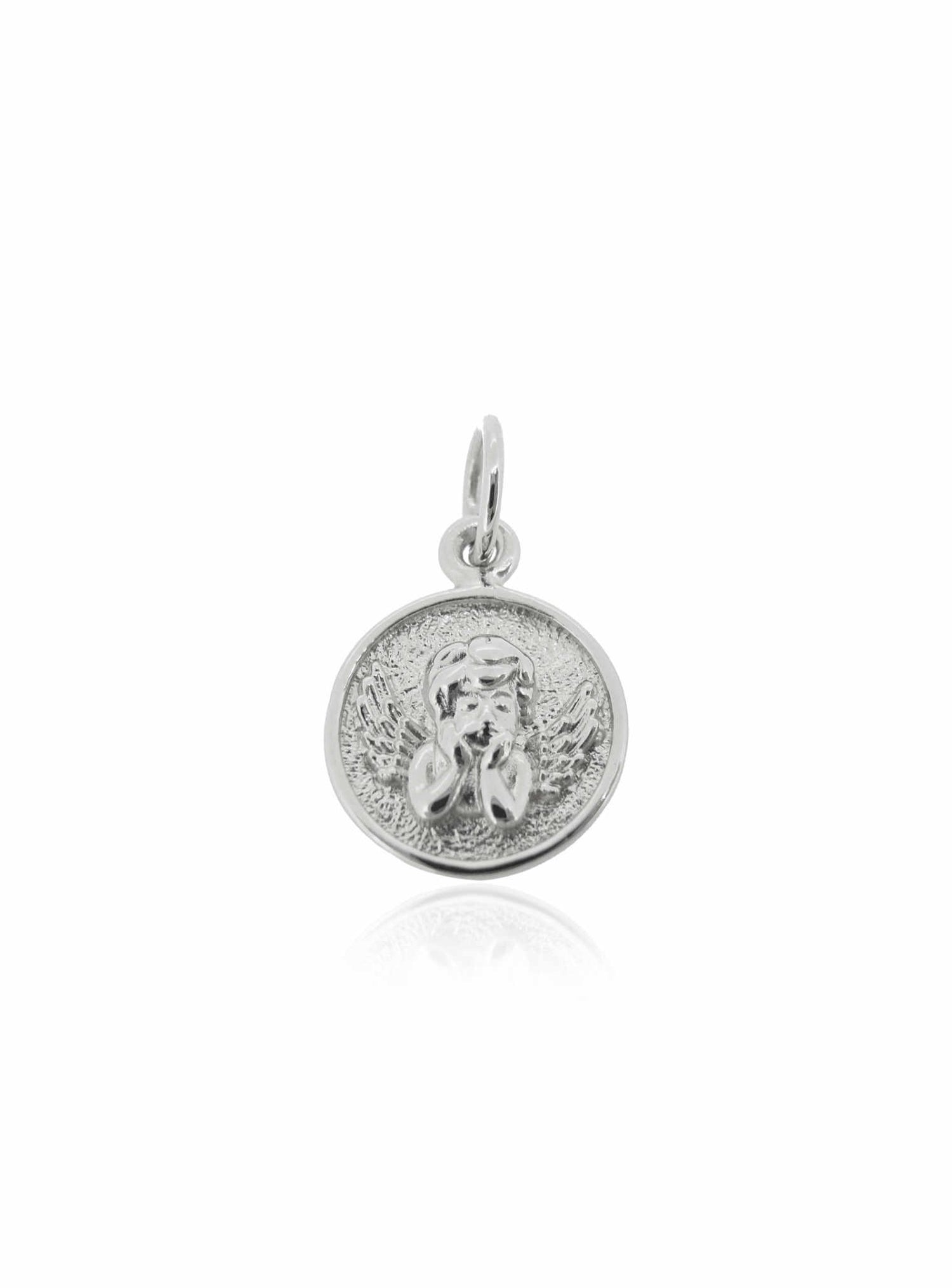 Guardian Angel Cherub Medallion Pendant in 9ct White Gold