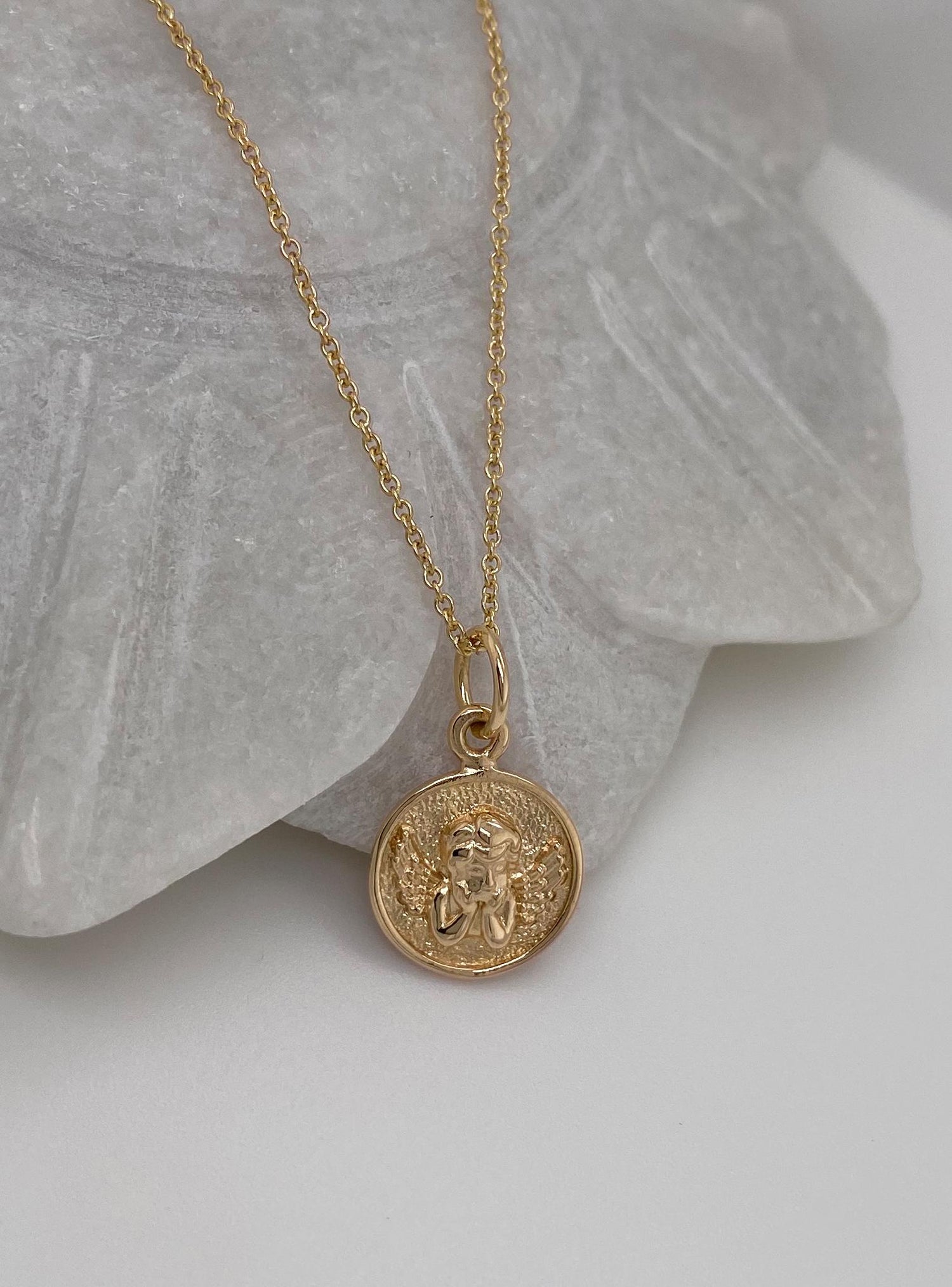 Guardian Angel Cherub Medallion Pendant in 9ct Gold